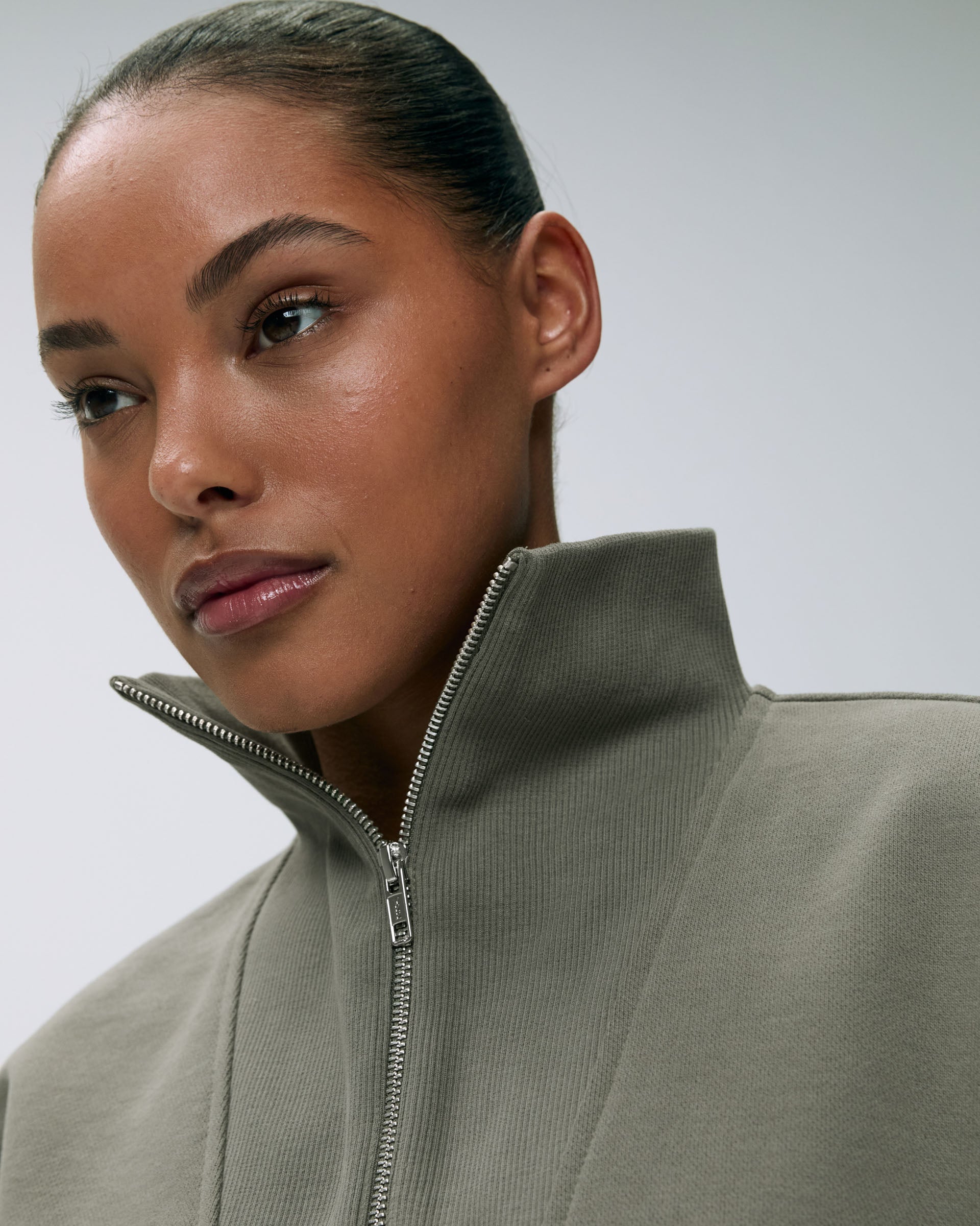 Relaxed Funnel Neck Zip Sweatshirt for Women - Olive Green Pullover Hoodie | Cozy Casual Wear for Fall & Winter, Lounge, Travel & Outdoor Activities
