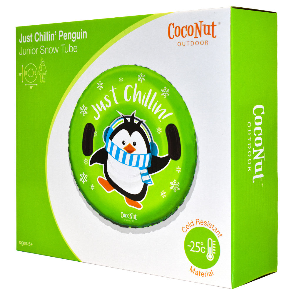 CocoNut Outdoor Inflatable Just Chillin' Green Penguin 32 Junior Snow Tube - Winter Sledding Fun for Kids & Family Snow Activities