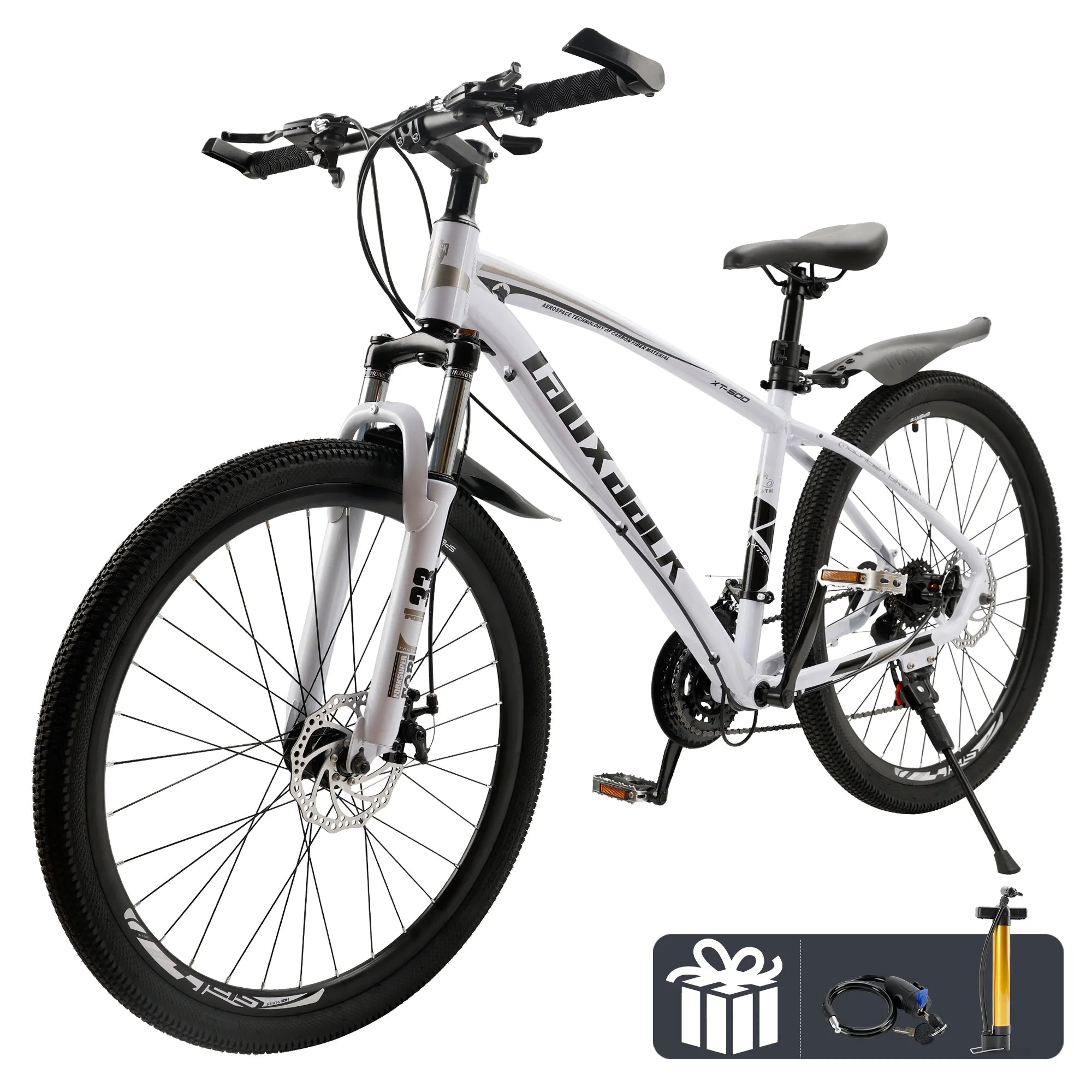 Artudatech B601 009 C Full Suspension Men's Mountain Bike - 27.5 Inch Wheels, Aluminum Frame, 21-Speed Gears, White | Perfect for Trail Riding, Mountain Adventures & Off-Road Cycling