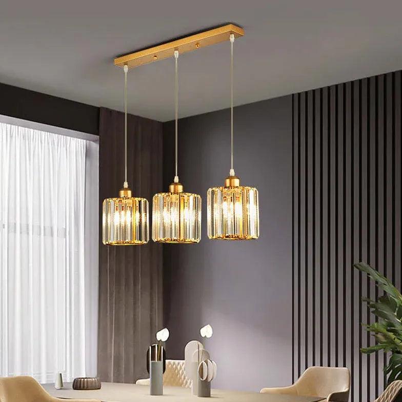 Clear Cylindrical Glass Pendant Light Fixture - Modern Hanging Lamp for Kitchen Island, Dining Room & Bedroom Lighting Decor