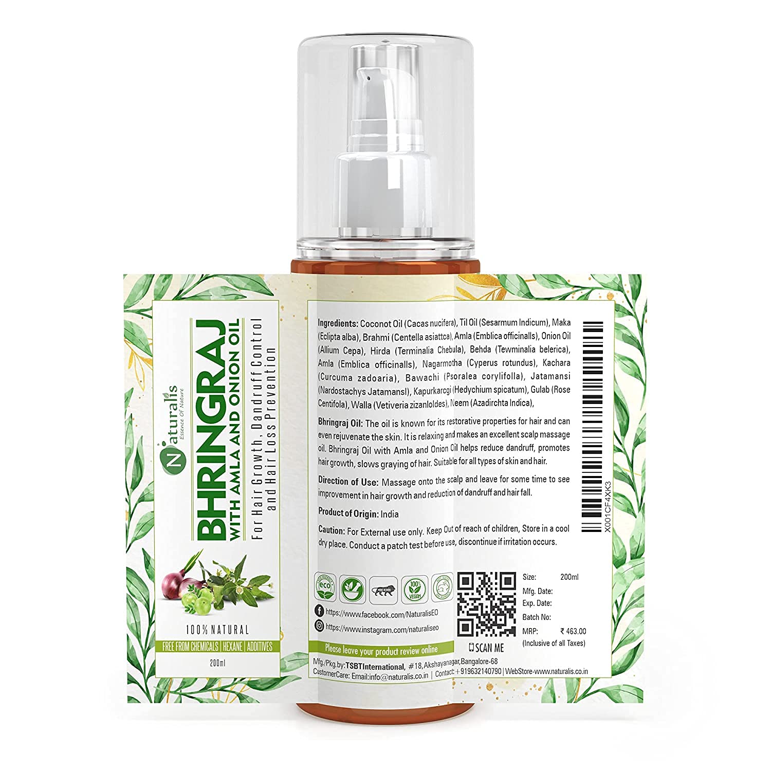 Naturalis Essence Of Nature Bhringraj Oil for Hair Growth & Care - 200ml | Ayurvedic Herbal Treatment for Thickening, Strengthening & Reducing Hair Fall | Perfect for Daily Scalp Massage & Deep Conditioning