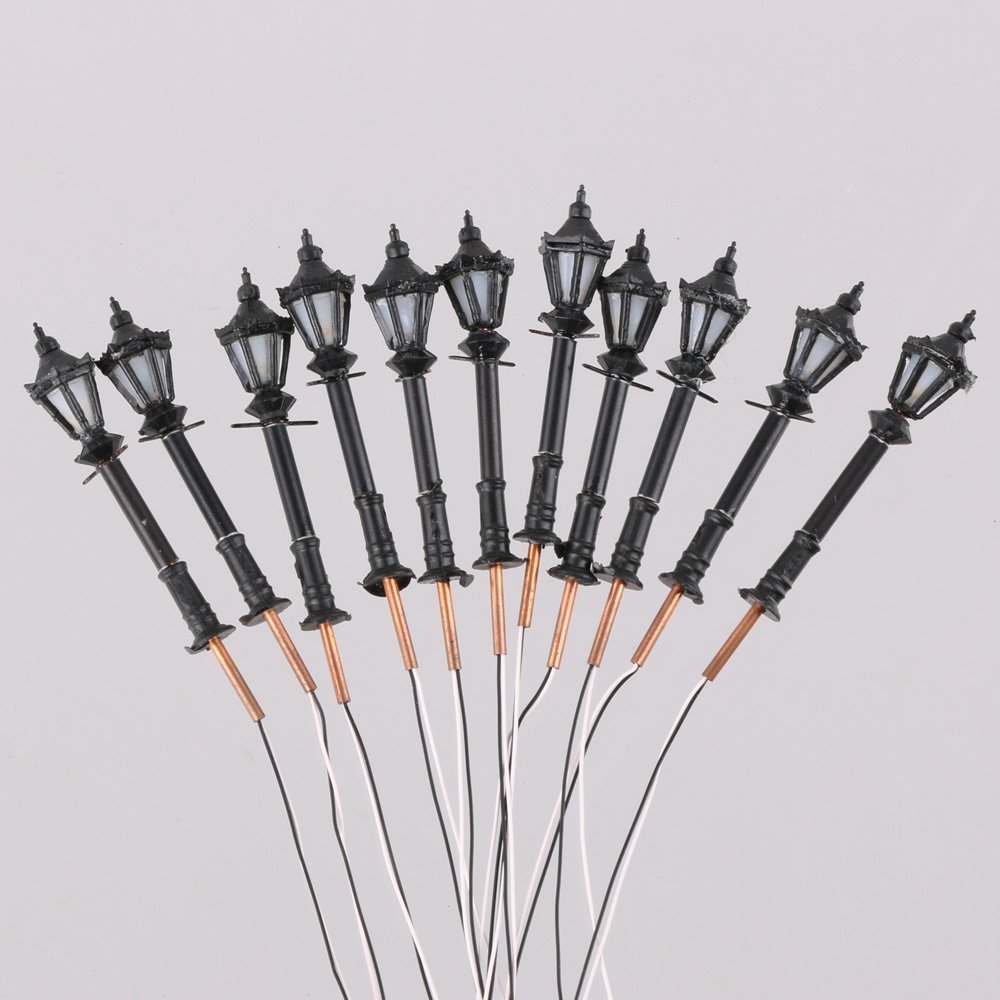 10PCS 1:200 Scale LED Courtyard Lamps - Miniature Street Lights for Model Railways & Train Sets - Perfect for Dioramas, Christmas Villages & Landscape Scenes