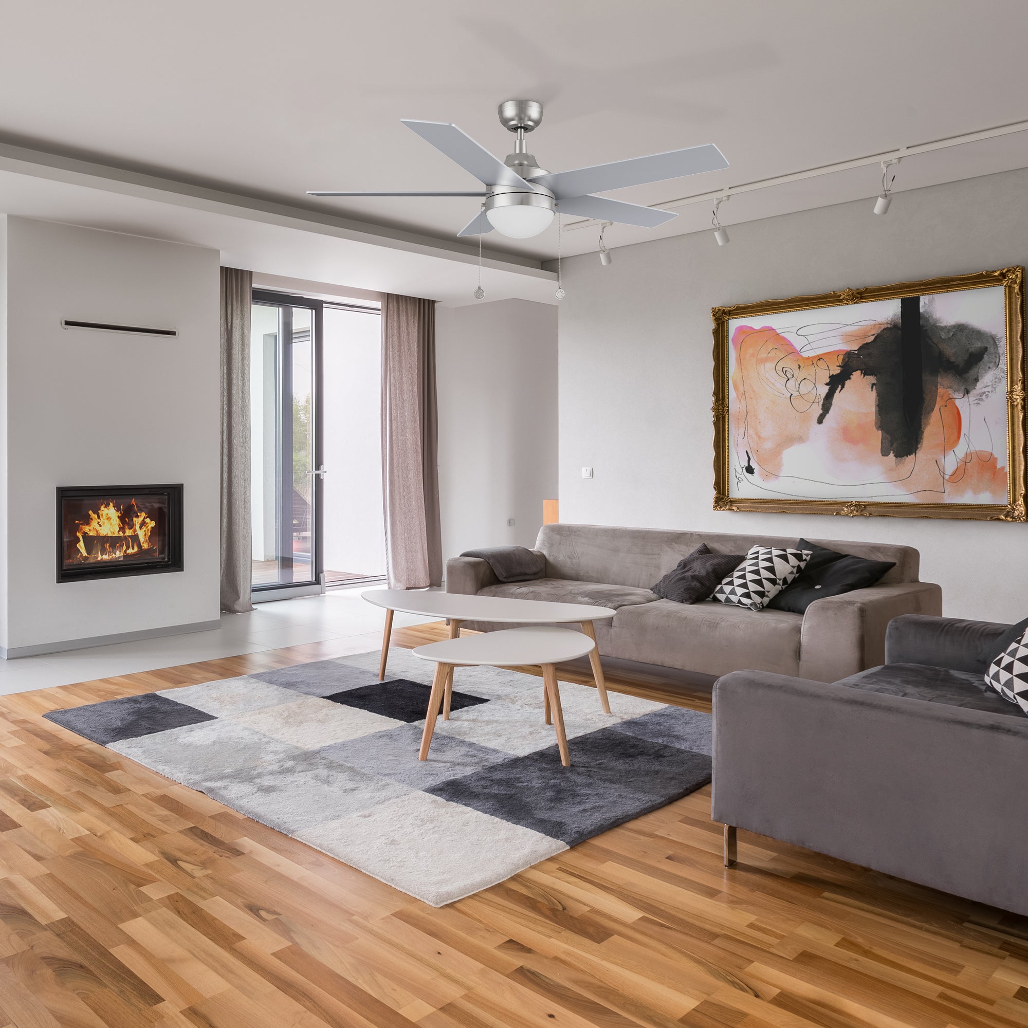 52 Inch Modern Ceiling Fan with LED Light & Pull Chain - Remote Control, Quiet Motor - Perfect for Living Room, Bedroom, Patio & Outdoor Spaces