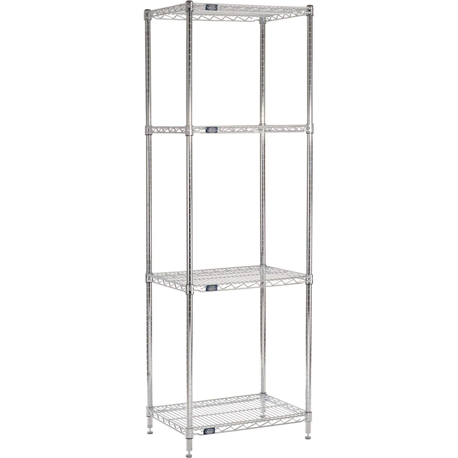 Nexel 4 Tier Adjustable Wire Shelving Unit 18x24x86 Inches - NSF Certified Commercial Storage Rack with Chrome Finish & Leveling Feet - Perfect for Kitchen, Garage, Pantry, and Warehouse Organization