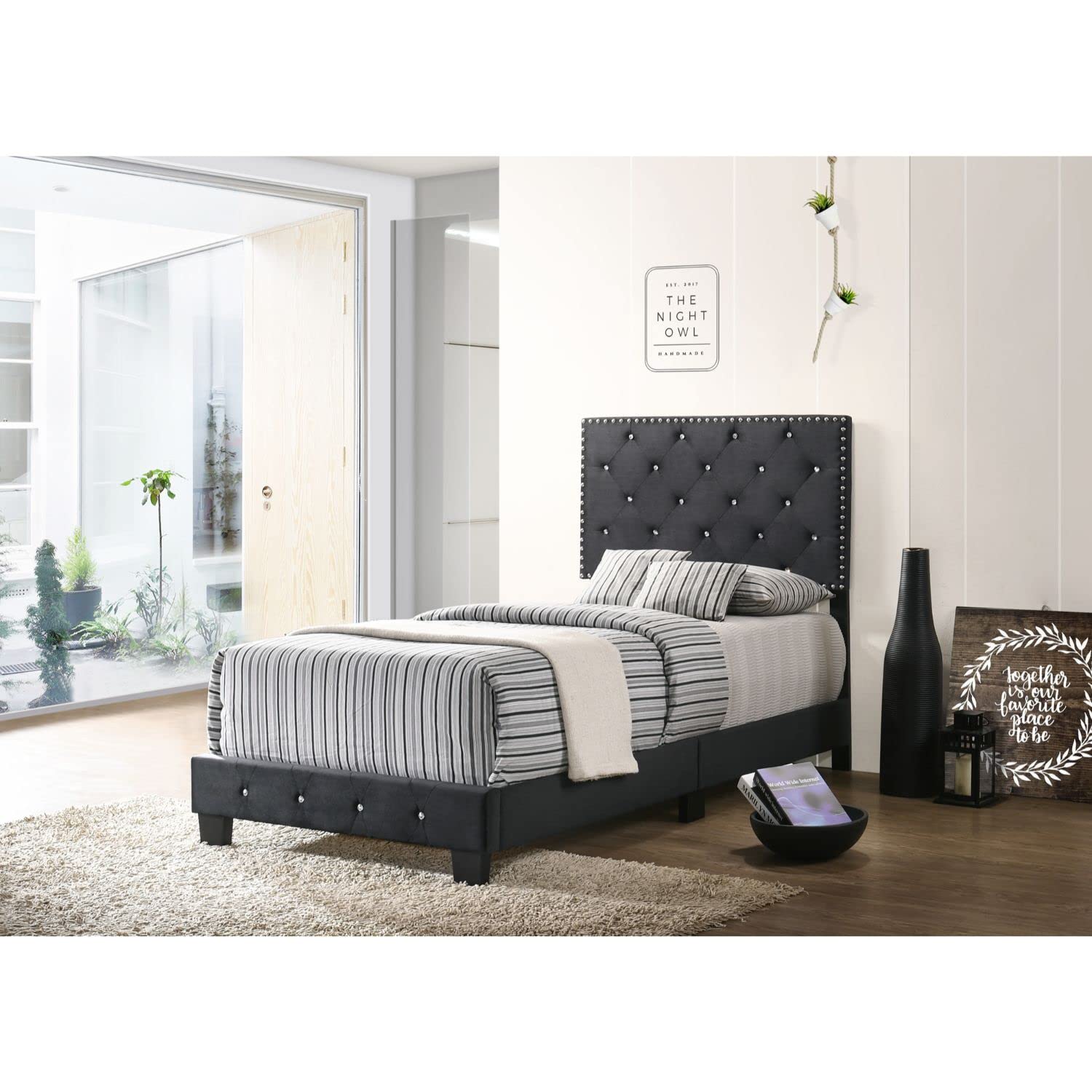 Stylish Suffolk Black Twin Panel Bed Frame - Modern Wooden Bed for Kids & Teens - Perfect for Small Bedrooms & Guest Rooms