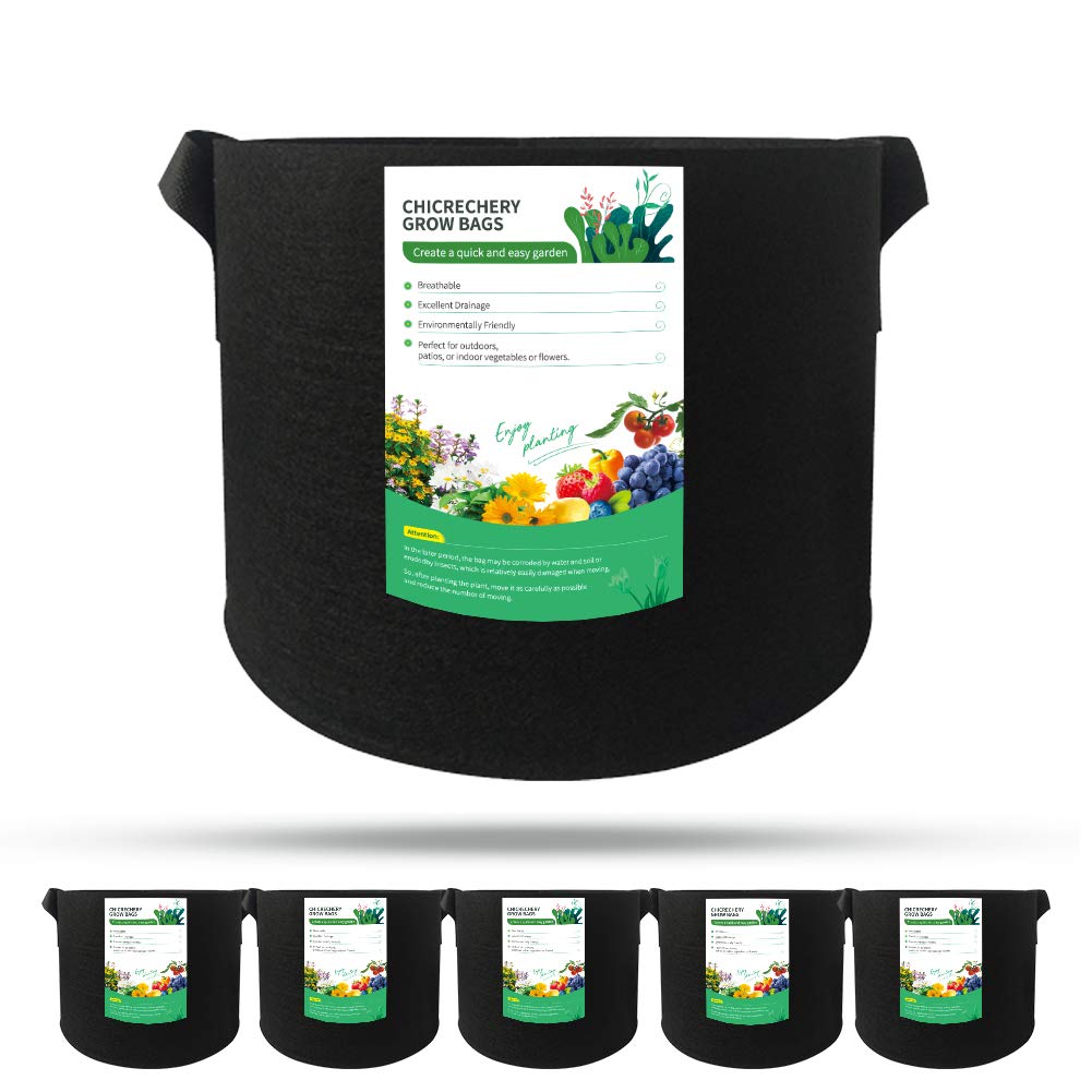 Chicrechery 5-Pack 5 Gallon Thickened Nonwoven Fabric Grow Bags with Handles - Durable Plant Container for Vegetables, Flowers, Herbs - Indoor & Outdoor Gardening, Balcony Planting, Urban Farming