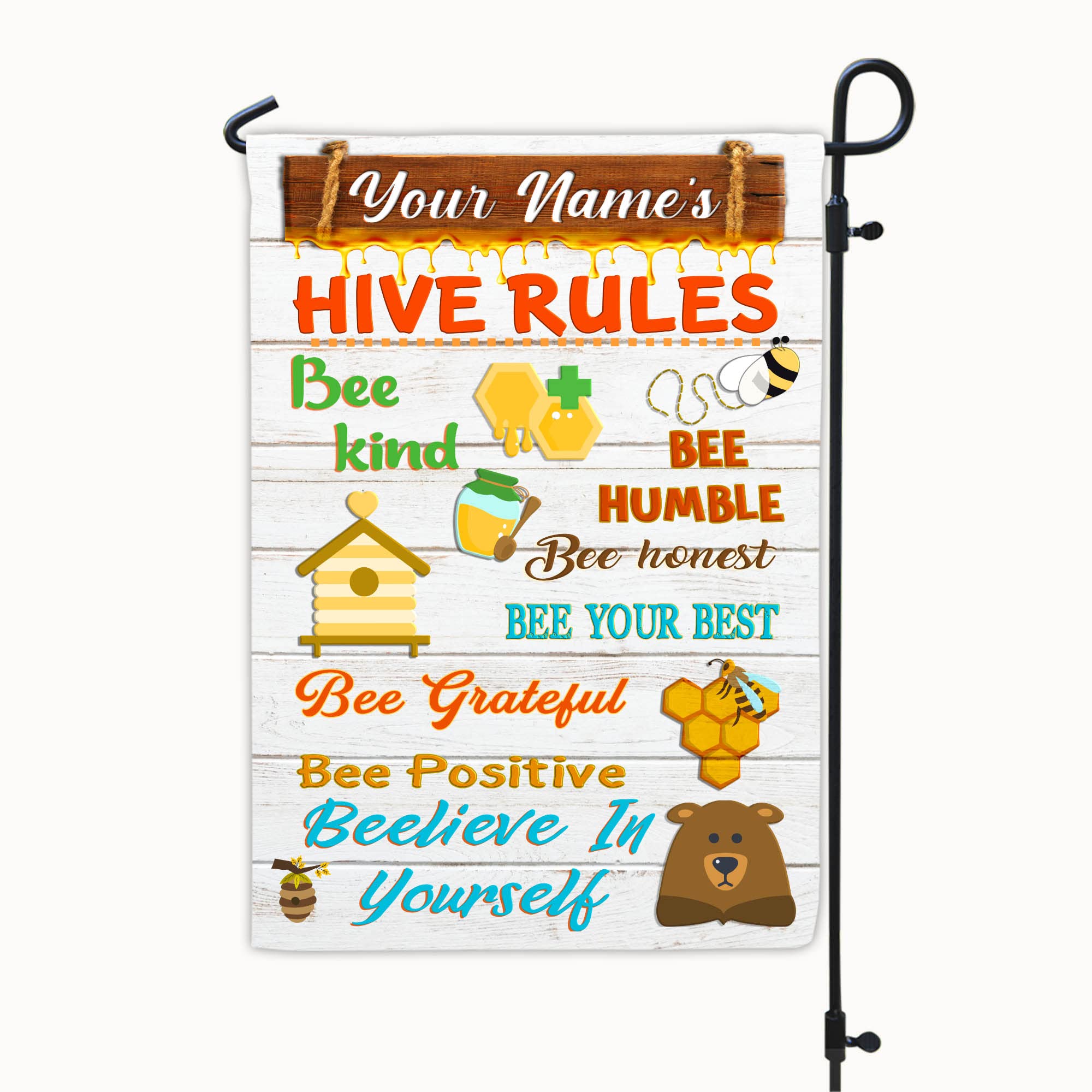 Custom Beehive Rules Flag - Honey Bee Garden Flag for Spring & Summer Decor | Beekeeping Yard Art, Bee Happy Sign for Outdoor & Indoor Use