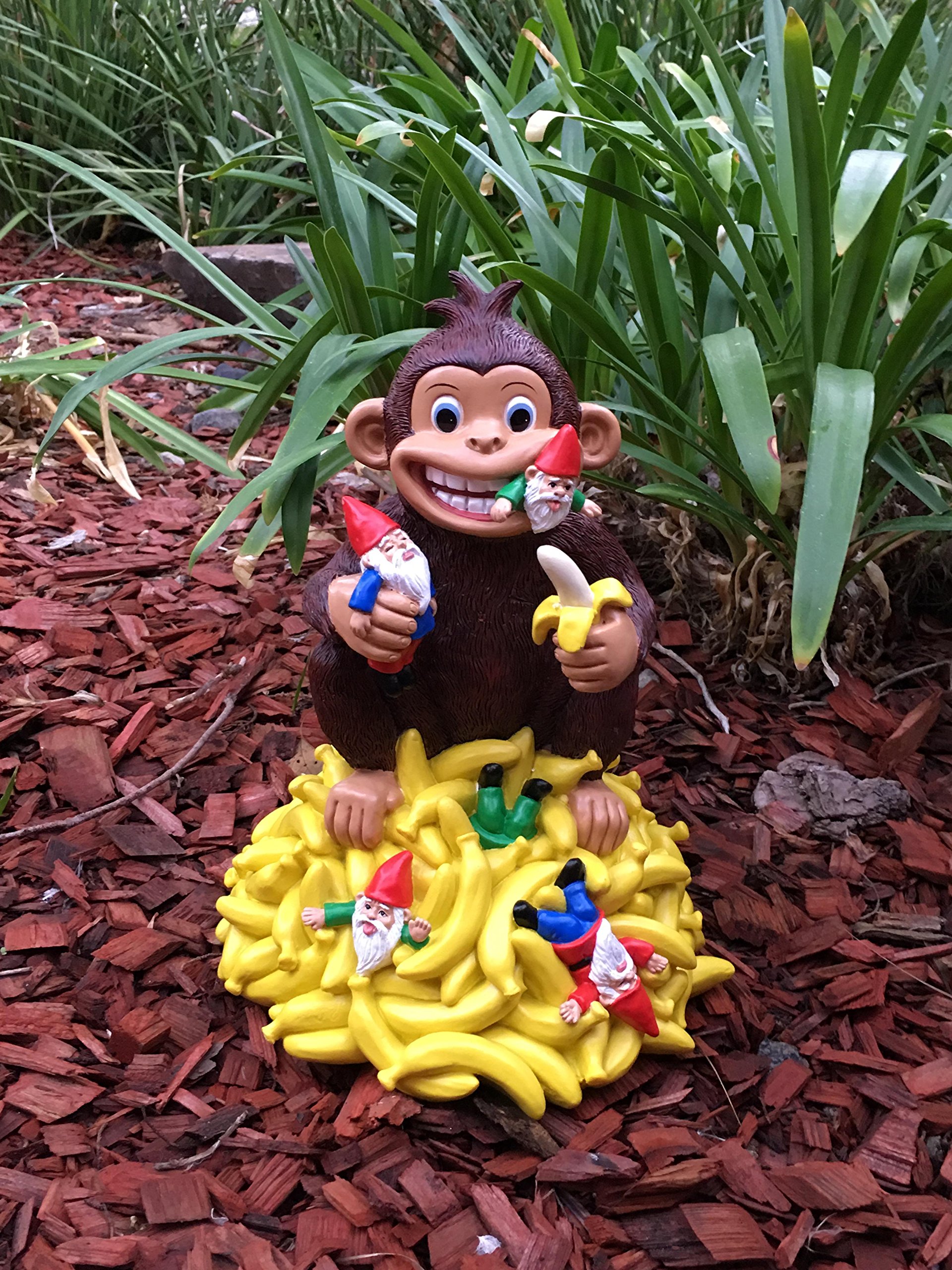 GlitZGlam Miniature Monkey with Bananas & Garden Gnomes - 11 Inch Tall Decorative Figurine for Fairy Gardens, Miniature Landscapes & Outdoor Decor