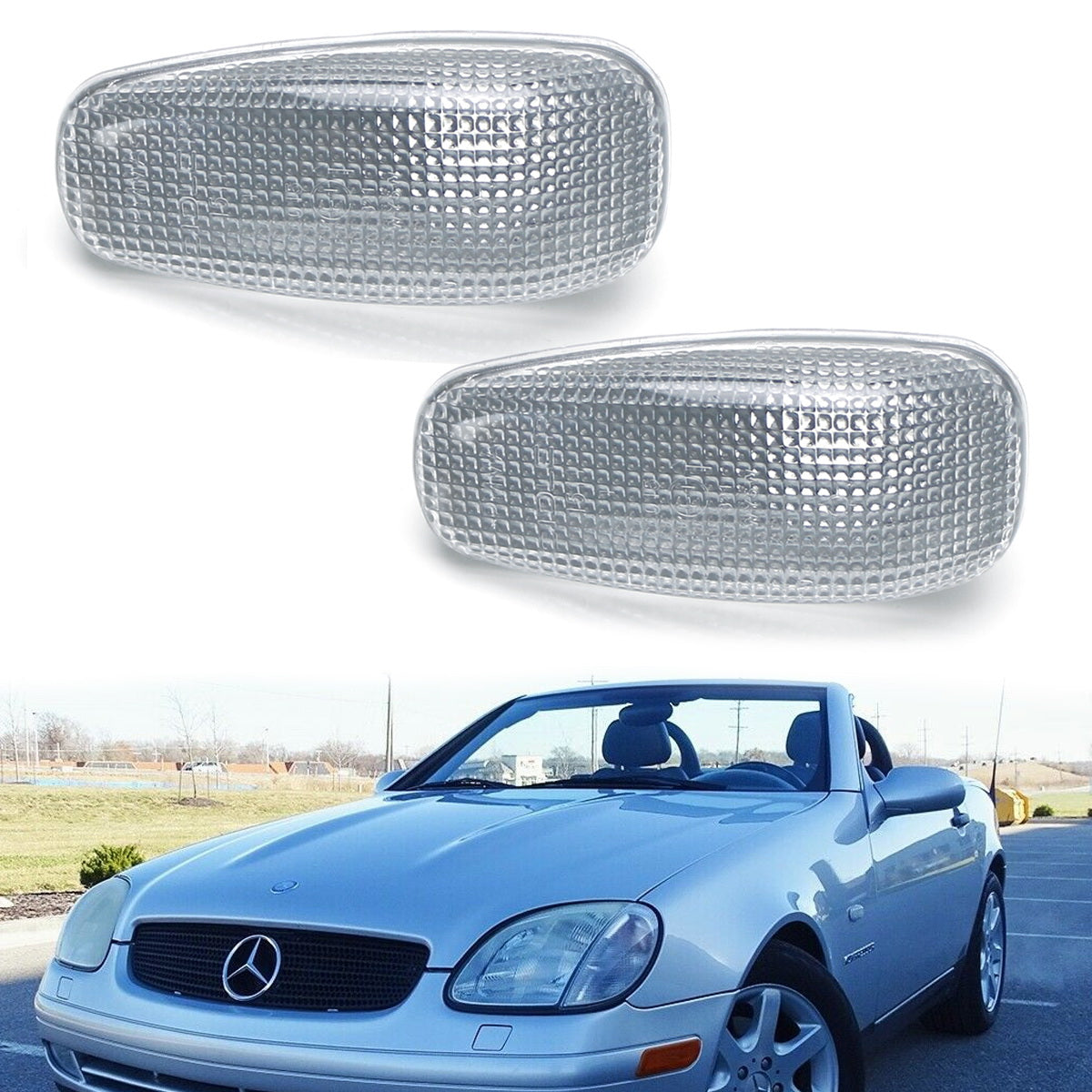 Clear Side Marker Light Housings for Mercedes CLK SLK & Sprinter - Smoked Lens Turn Signal Lights - Perfect for Custom Car Upgrades & Nighttime Visibility