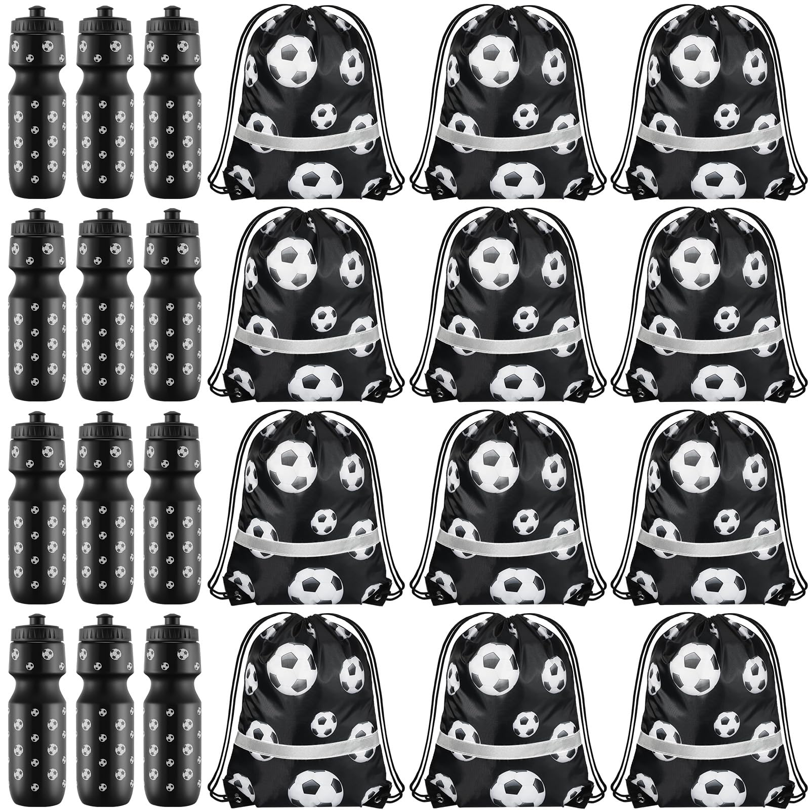 Talltalk 24 Pack 24oz Soccer Water Bottles with Drawstring Bag - Reusable Sports Drink Bottles for Soccer Teams, Games, Practice & Party Favors - Perfect for Hydration During Matches, Training & Events