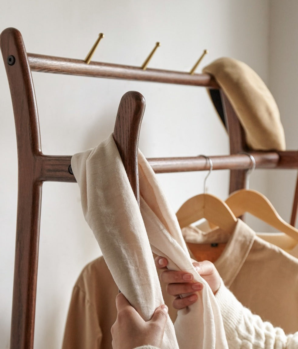Oak Walnut Rattan Coat Hanger - Multi-Functional Wall Mounted Coat Rack for Jackets, Hats & Bags | Perfect for Entryway, Bedroom & Closet Organization
