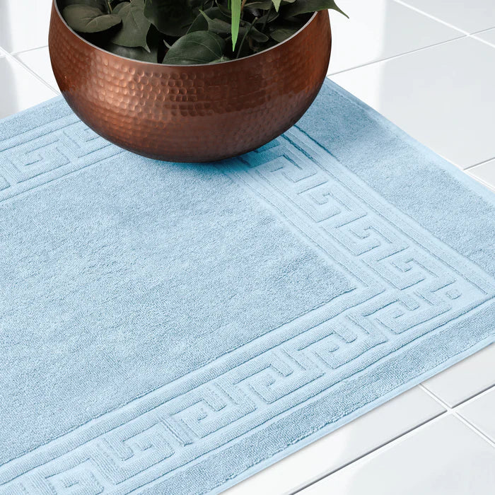 Premium Cotton 2-Piece Greek Key Border Bath Mat Set - Ultra Absorbent, Non-Slip Bathroom Rug - Perfect for Modern Bathrooms, Master Suites & Spa-Like Retreats