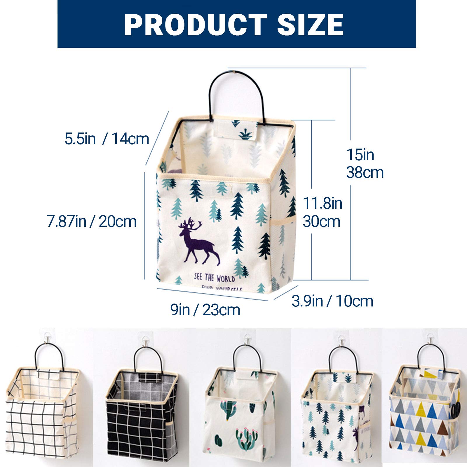 2Pcs Wall Hanging Storage Bags with Hooks - Cotton Linen Storage Shelves & Basket Organizers for Kitchen, Bedroom, Bathroom - Perfect for Storing Towels, Toys & Home Essentials