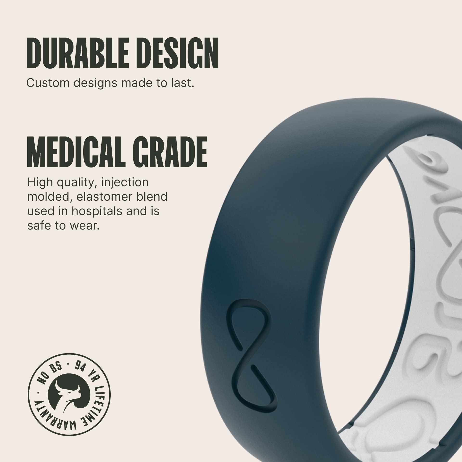 Groove Life Solid Silicone Ring for Men - Breathable Rubber Wedding Band with Unique Design & Lifetime Warranty | Comfort Fit for Active Lifestyle, Gym, Swimming & Outdoor Adventures