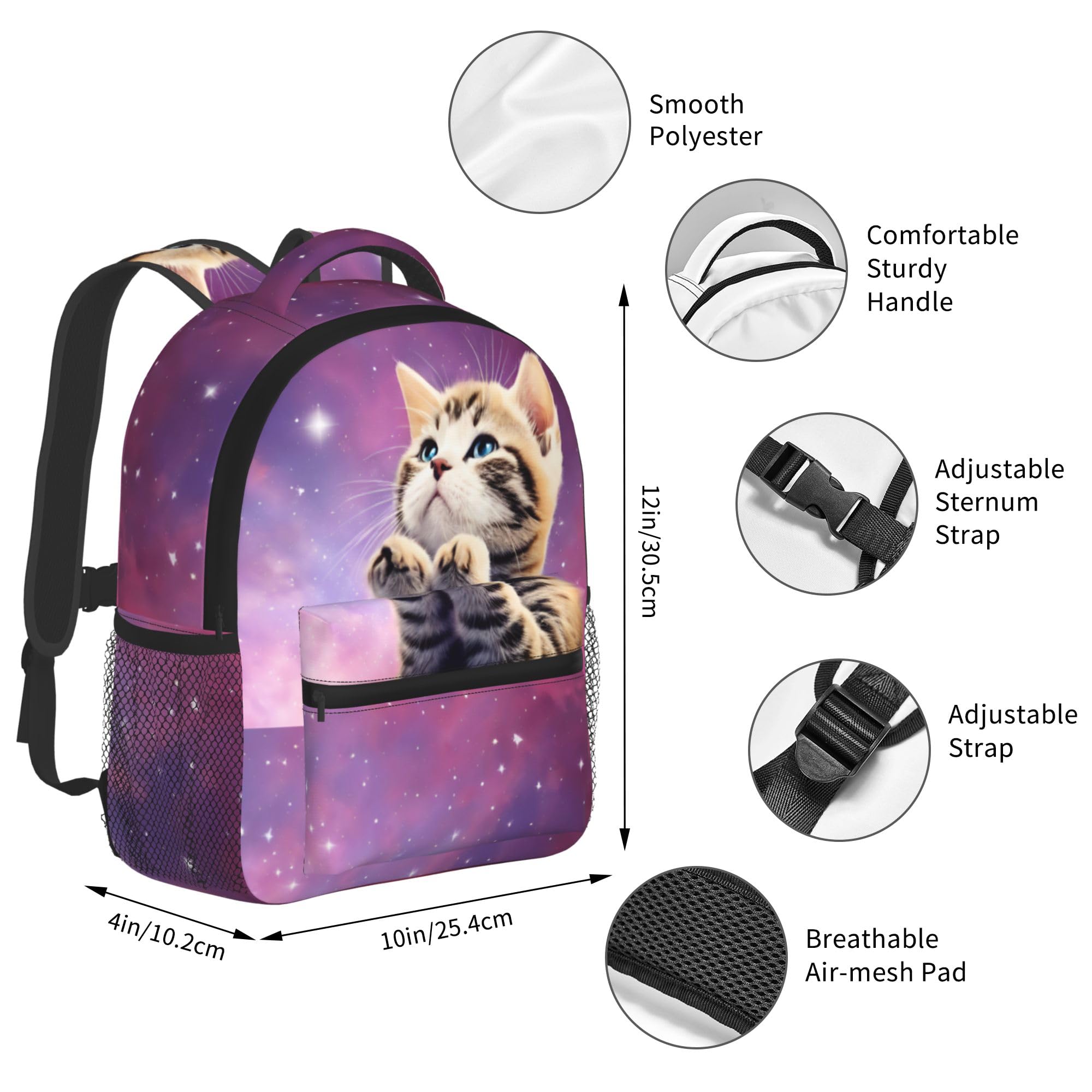 Dujiea 12 Inch Kids Backpack - Cute 3D Cat Galaxy Design School Bag for Boys & Girls, Preschool Kindergarten Travel Backpack with Adjustable Chest Strap | Perfect for School, Daycare, Travel & Outdoor Adventures