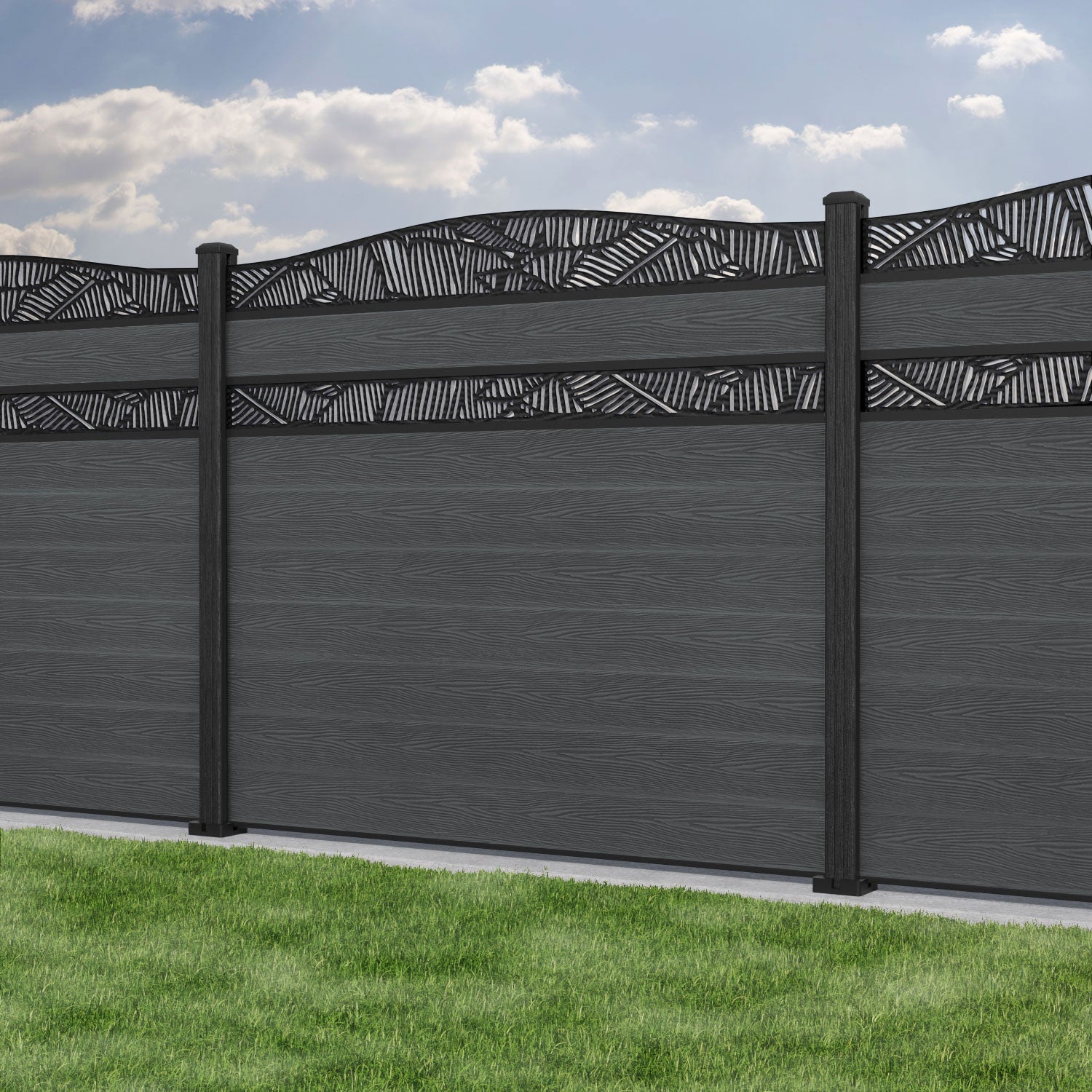 Classic Feather Curved Top Split Screen Fence Panel - Dark Grey Composite Privacy Fence for Backyard, Garden & Pool Area | Durable Weather-Resistant Outdoor Decor