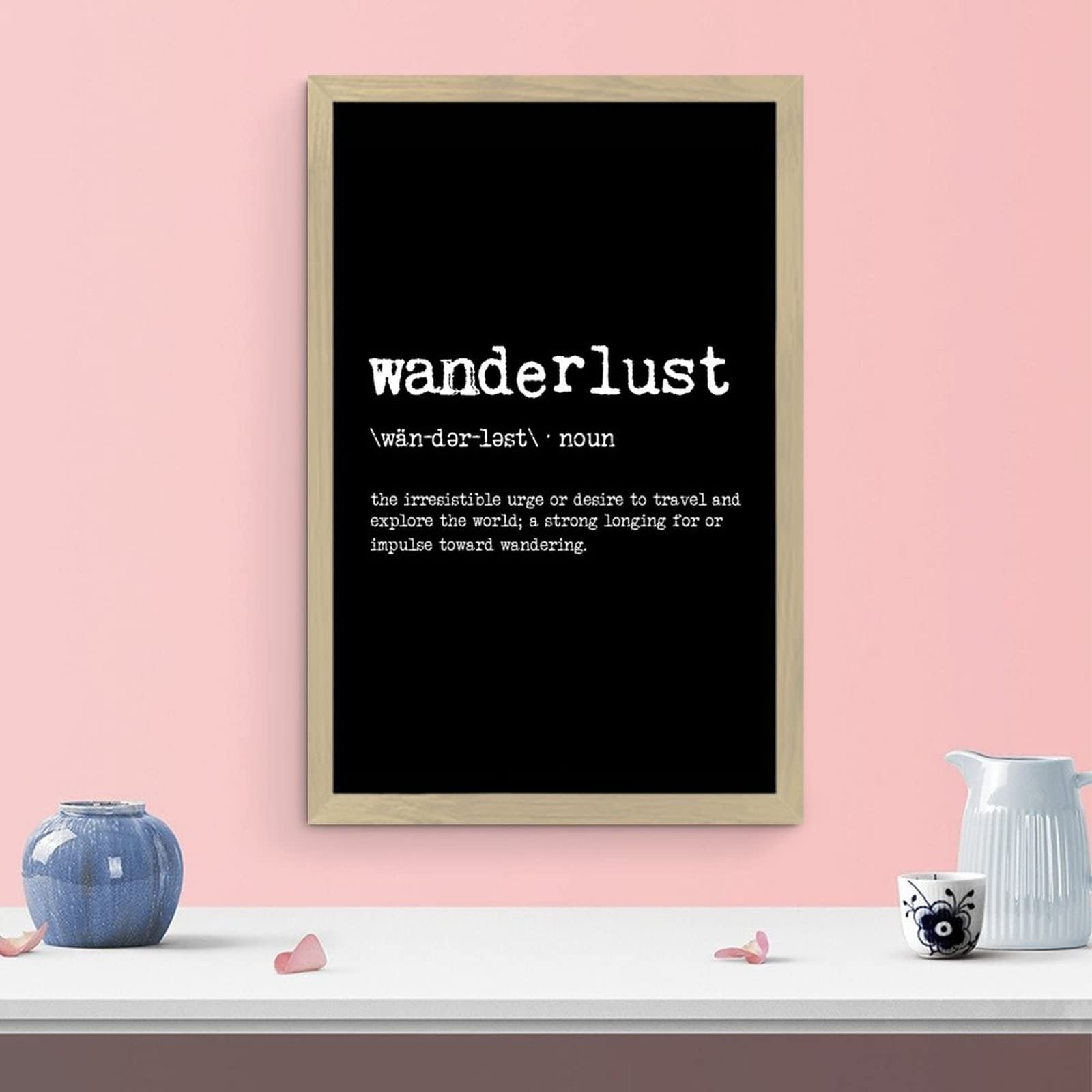Wanderlust Dictionary Definition Wooden Wall Plaque - Black Stained Rustic Hanging Sign for Bedroom Decor, First Home Gift (12x8 Inches) - Perfect for Above Bed, Living Room, or Entryway Wall Art