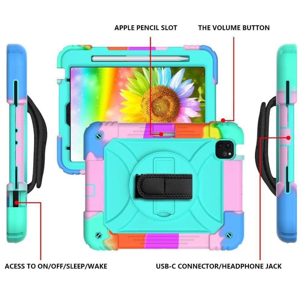 iPad Air 4 Protective Case with Heavy Duty Hybrid Shoulder Strap - Shockproof Cover for Travel, Commuting & Outdoor Activities