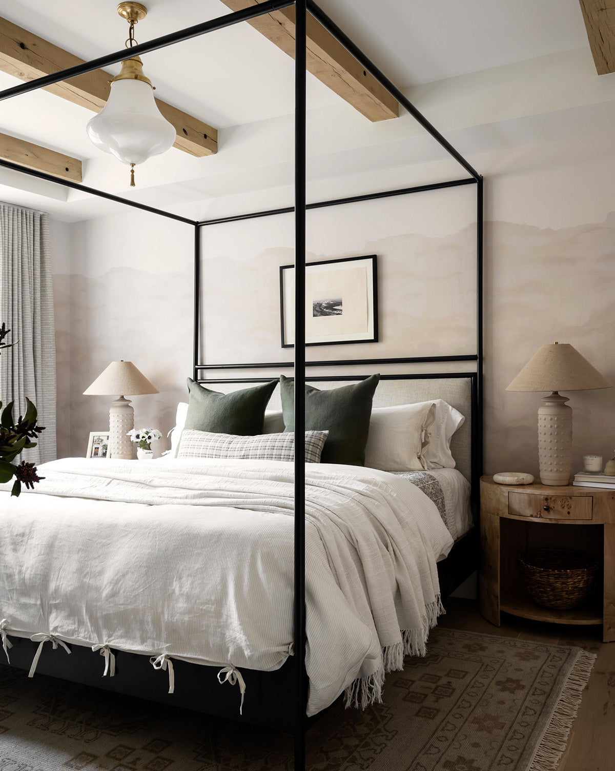 Stylish Sutherland Canopy Bed Frame - Queen Size Wooden Four Poster Bed with Curtains for Romantic Bedroom Decor | Perfect for Master Bedrooms, Guest Rooms & Boho Chic Home Design
