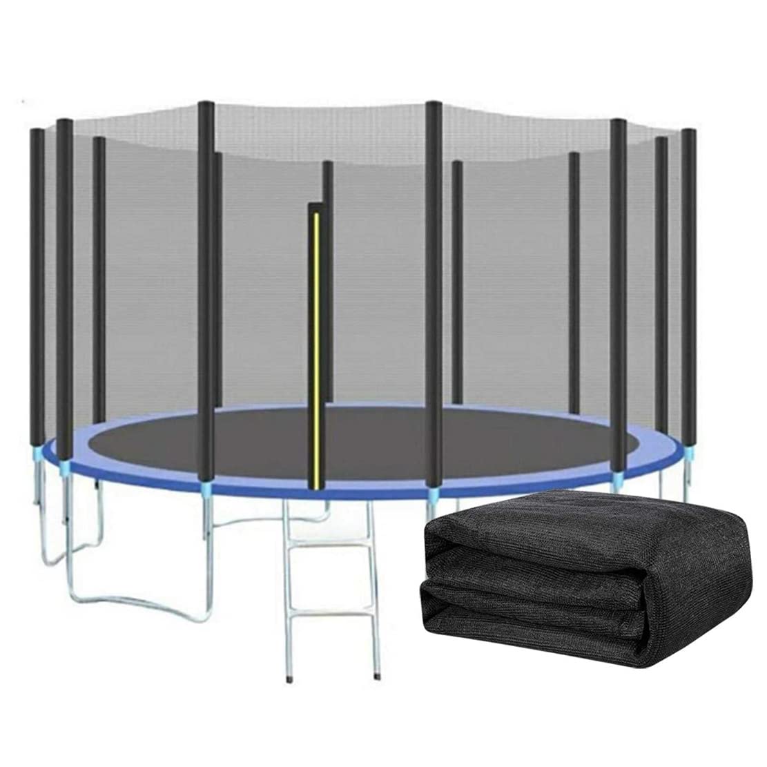 WAQAQM 16FT Trampoline Enclosure Net Replacement - Heavy Duty Safety Mesh Fence with 12 Poles | Perfect for Outdoor Backyard Trampoline Protection & Kids Safety