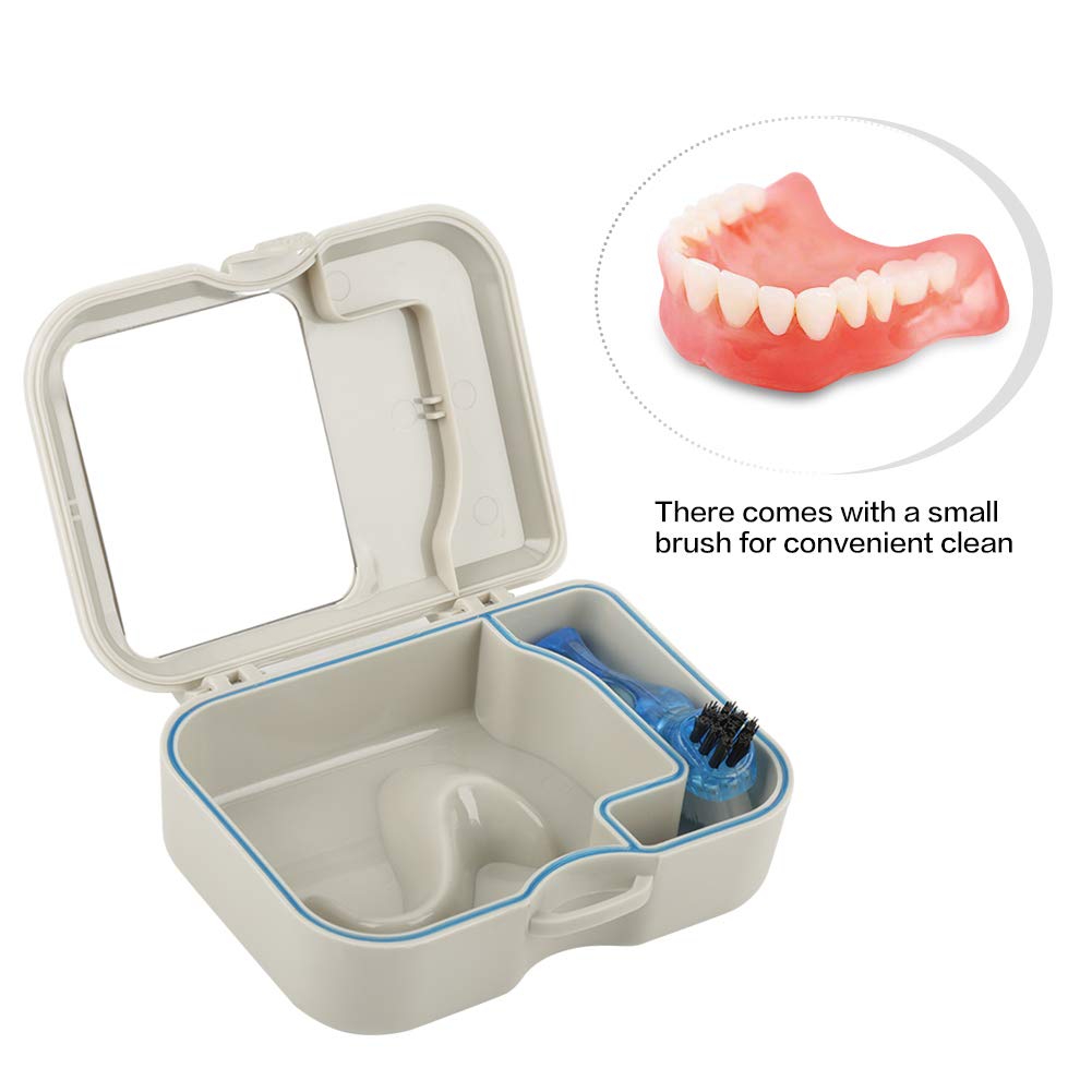 Bognajin Denture Storage Case with Mirror & Cleaning Brush - Portable False Teeth Holder for Travel, Home & Daily Dental Care