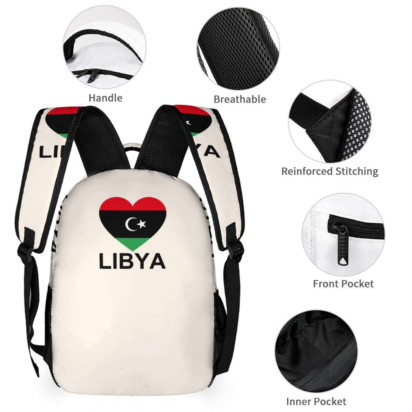 Love Libya 3-Piece Backpack Set - Laptop Daypack, Insulated Lunch Tote Bag & Pencil Case for Work, School & Travel | Perfect for Office, College & Commuting