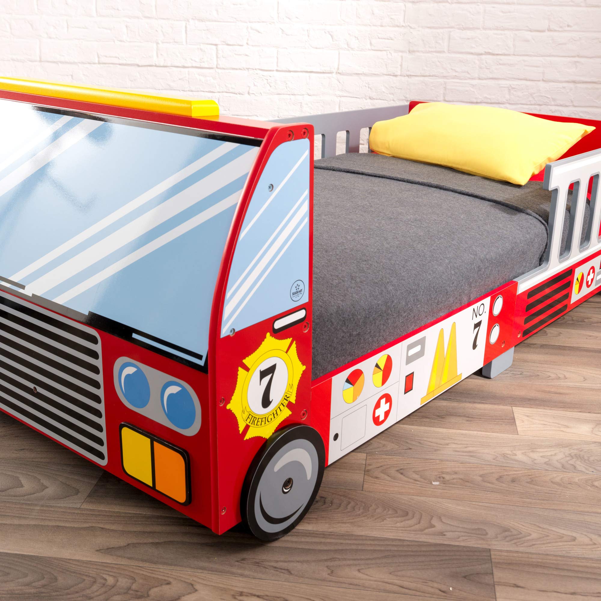 KidKraft Red Fire Truck Wooden Toddler Bed with Safety Guard Rails - Children's Furniture for Boys & Girls Ages 15 Months+ | Perfect for Themed Bedrooms, Daycare Centers & Gift Ideas