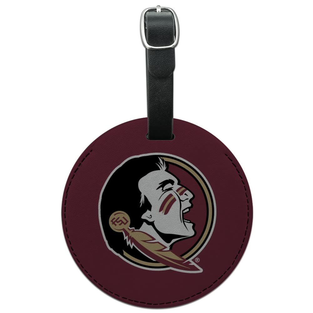 Florida State University Logo Round Leather Luggage Tag - Durable Carry-On ID Tag for Travel Bags, Suitcases & Backpacks - Perfect for Alumni, Students & Fans Traveling to Games or Campus Visits