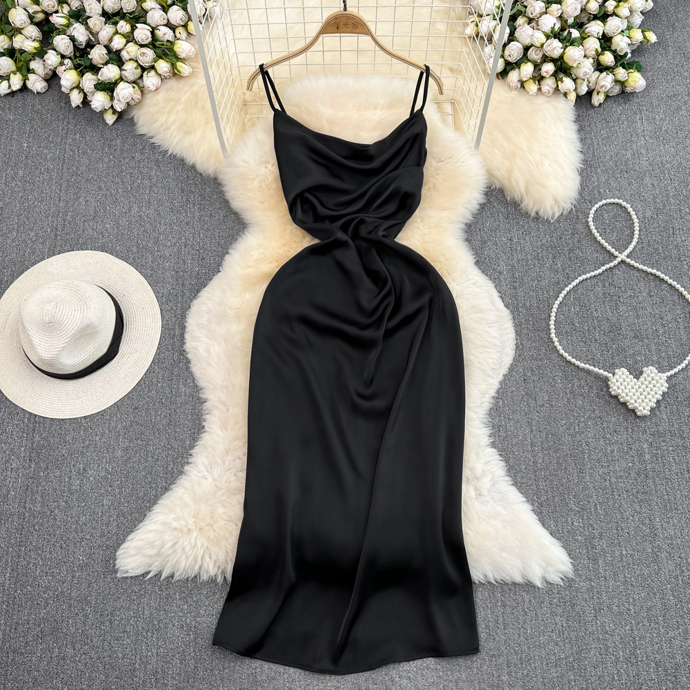 French Satin A-Line Spaghetti Strap Dress - Summer Sheath Skirt 930 | Elegant Sleeveless Party Cocktail Dress for Women | Perfect for Weddings, Date Nights & Beach Vacations