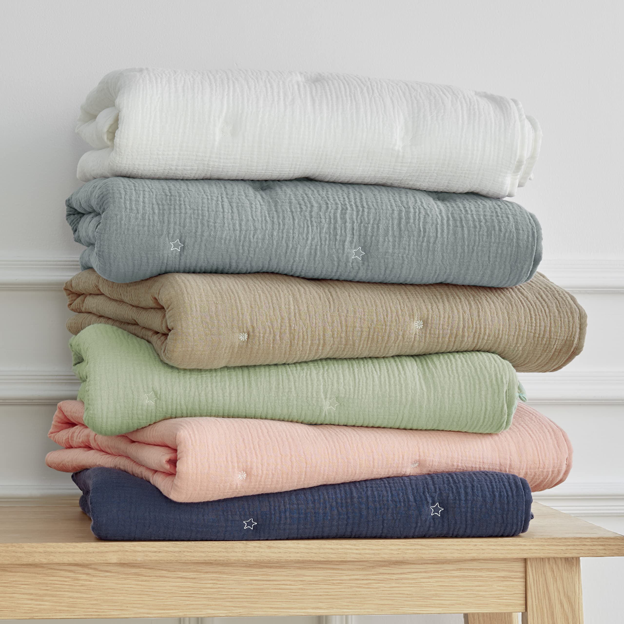 Levtex Baby Cloud Muslin Crib Bed Set - 5 Piece Nursery Set with Quilt, Fitted Sheet, Swaddles & Lovey - Soft Textured Muslin for Newborns - White Star Design - Perfect for Nursery Decor, Baby Shower Gifts & Cozy Sleep Time