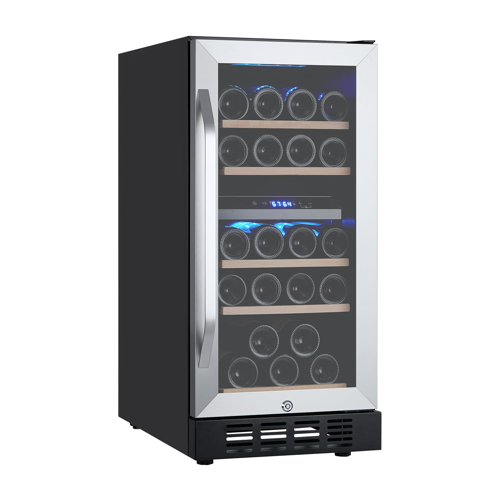 28 Bottle Dual Zone Wine Cooler Refrigerator - Compressor Cooling System, 41°F to 64°F Digital LED Touch Control, Frost-Free Lockable Cabinet with Single Glass Door - Freestanding or Built-In Design for Home, Bar, Restaurant & Wine Cellar Storage