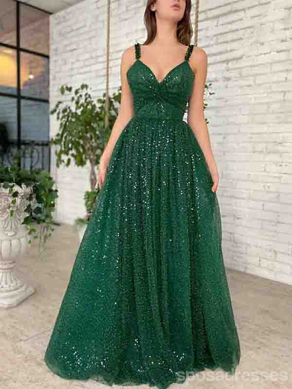 Elegant Green A-Line V-Neck Long Prom Dresses for Women - Affordable Formal Evening Gowns for Homecoming, Ball & Special Occasions