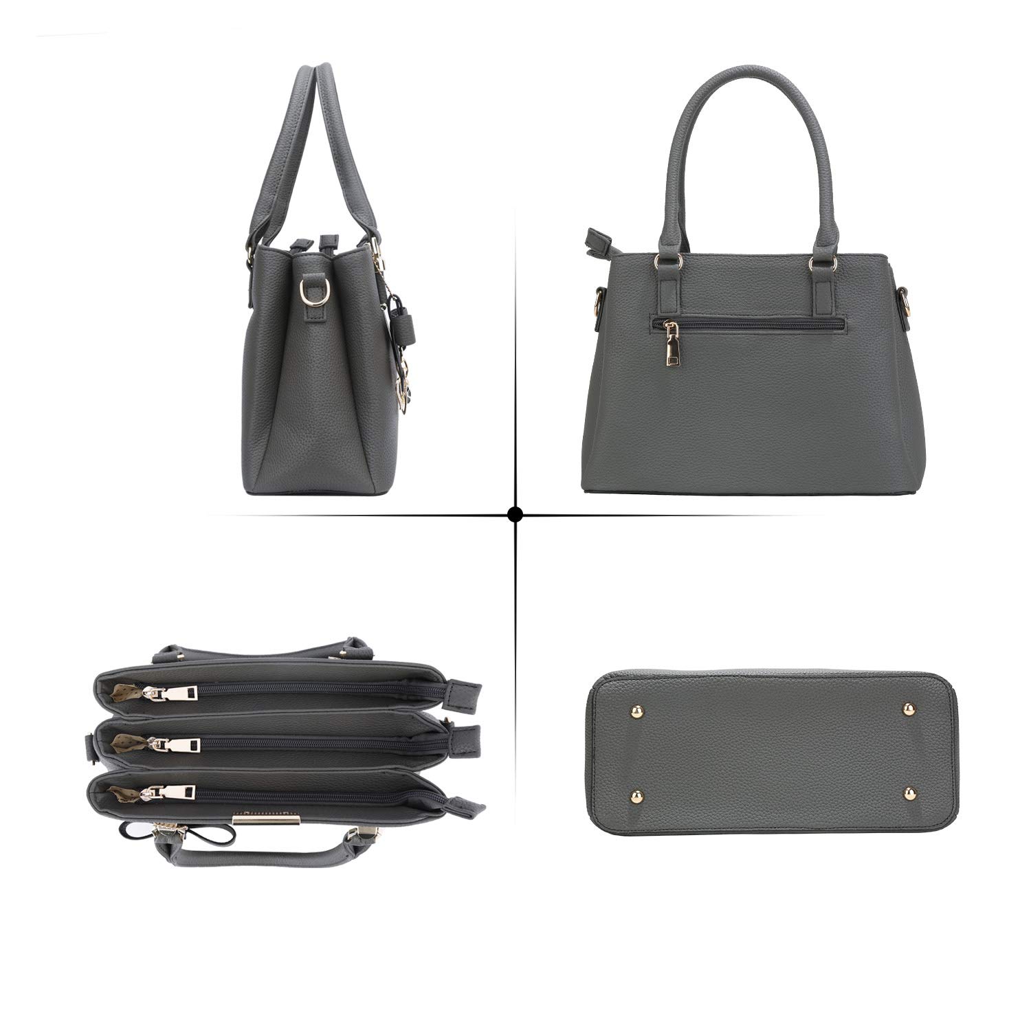 KKXIU Women's Top Handle Satchel Shoulder Bag with 3 Zippered Compartments - Stylish Ladies Purse for Work, Travel & Everyday Use
