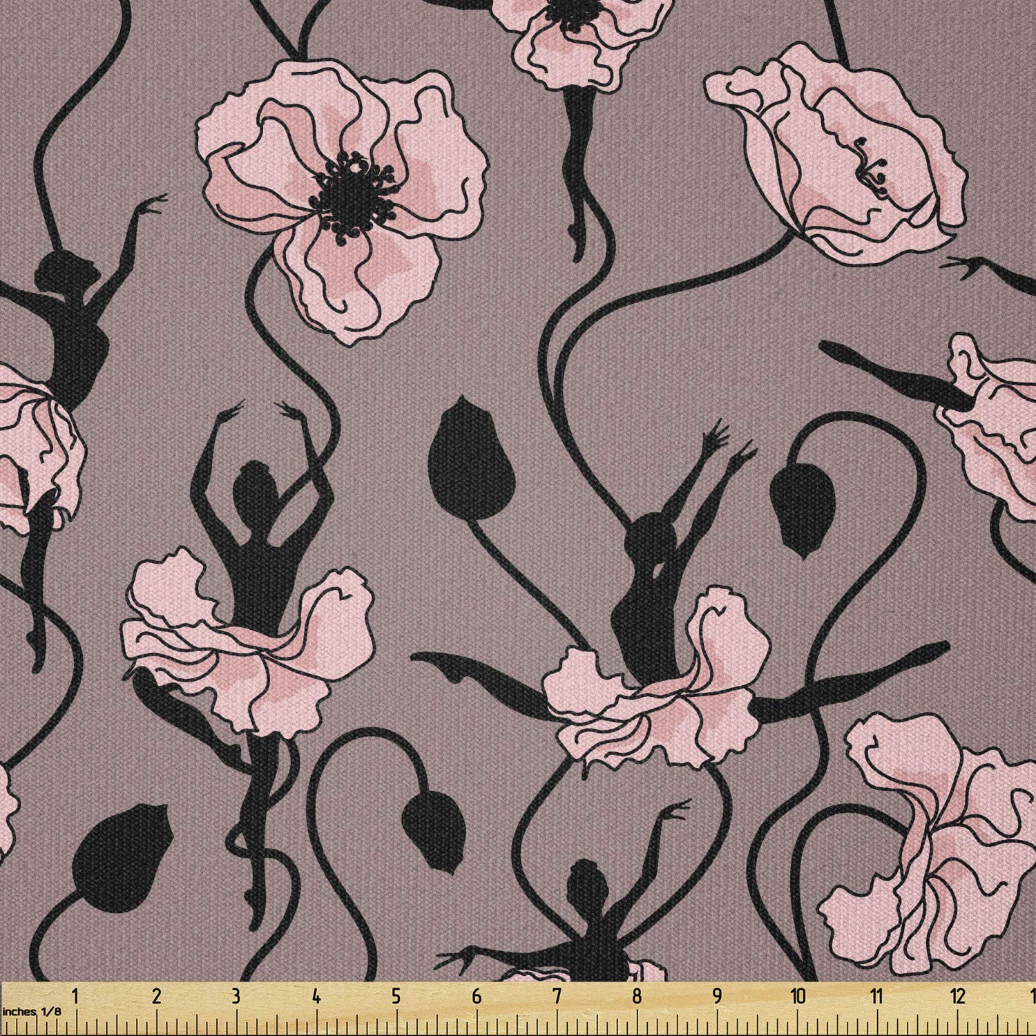 Ambesonne Abstract Stretch Knit Fabric by The Yard - Blooming Flowers & Ballerina Silhouettes Design for Clothing Sewing, DIY Crafts (1 Yard, Rose Black Dried Rose) | Perfect for Dresses, Skirts, Home Decor & Art Projects