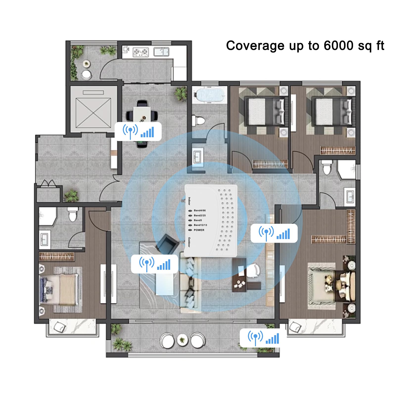 Best Cell Phone Signal Booster for Home & Office - 6000 Sq.Ft Coverage with 2 Antennas | Supports Band 66/2/4/5/12/17/13/25 | FCC Approved 4G/5G LTE Booster for All US Carriers | Perfect for Basements, Rural Areas & Multi-Story Buildings