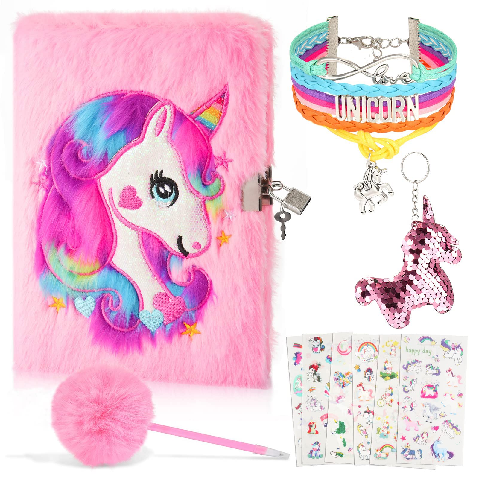JOYESOLH Lockable Plush Diary for Girls - Unicorn Themed Journal with Lock, School Supplies & Stationery Set, Perfect Christmas & Birthday Gift for Girls Age 5-13 | Ideal for Secret Keeping, Creative Writing & School Use
