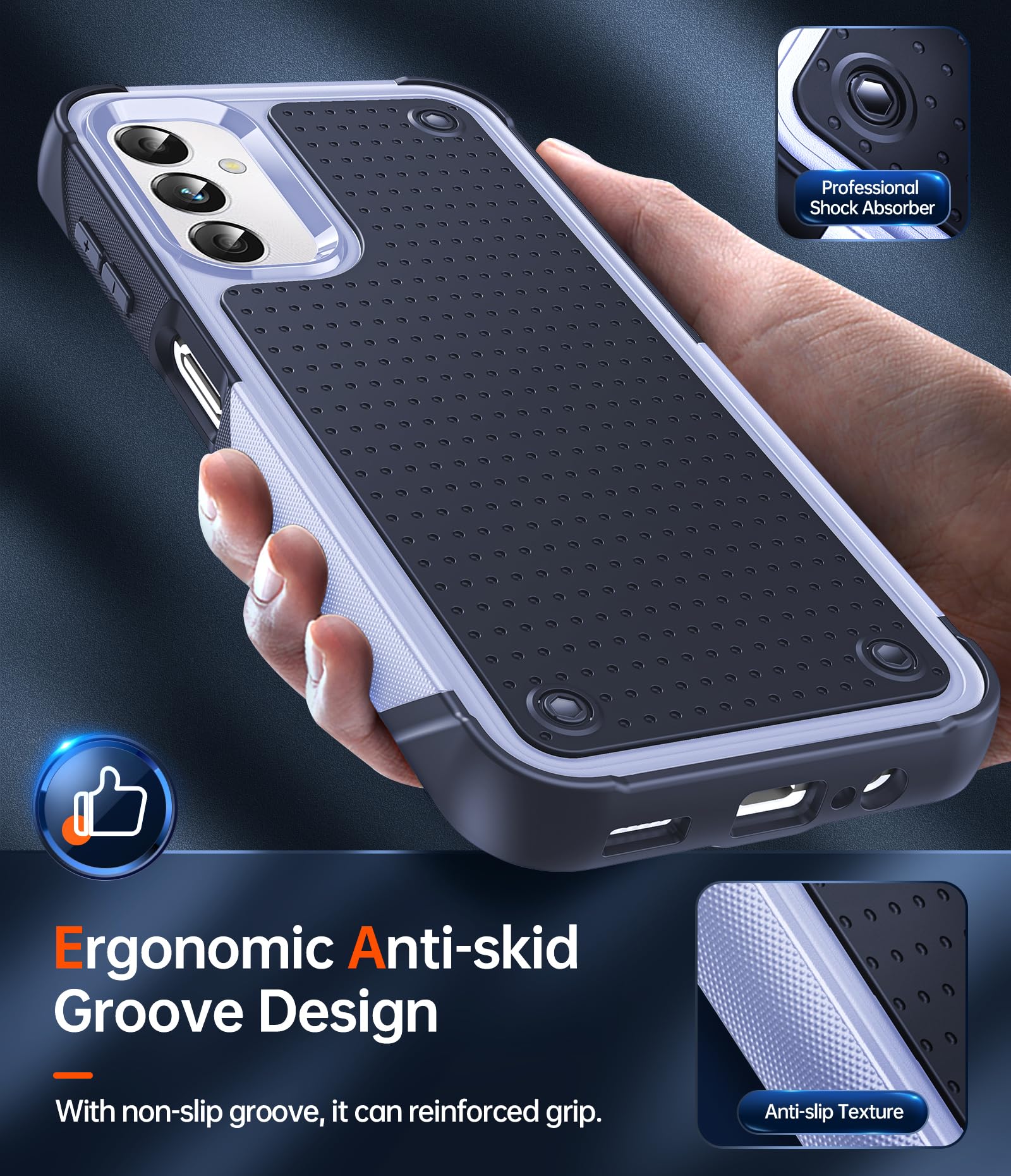 Samsung Galaxy A14 5G/4G Phone Case with 2 Pack Tempered Glass Screen Protectors - Heavy Duty Shockproof Hard PC Textured Back Cover (Purple) - Perfect for Outdoor Activities, Work & Daily Protection