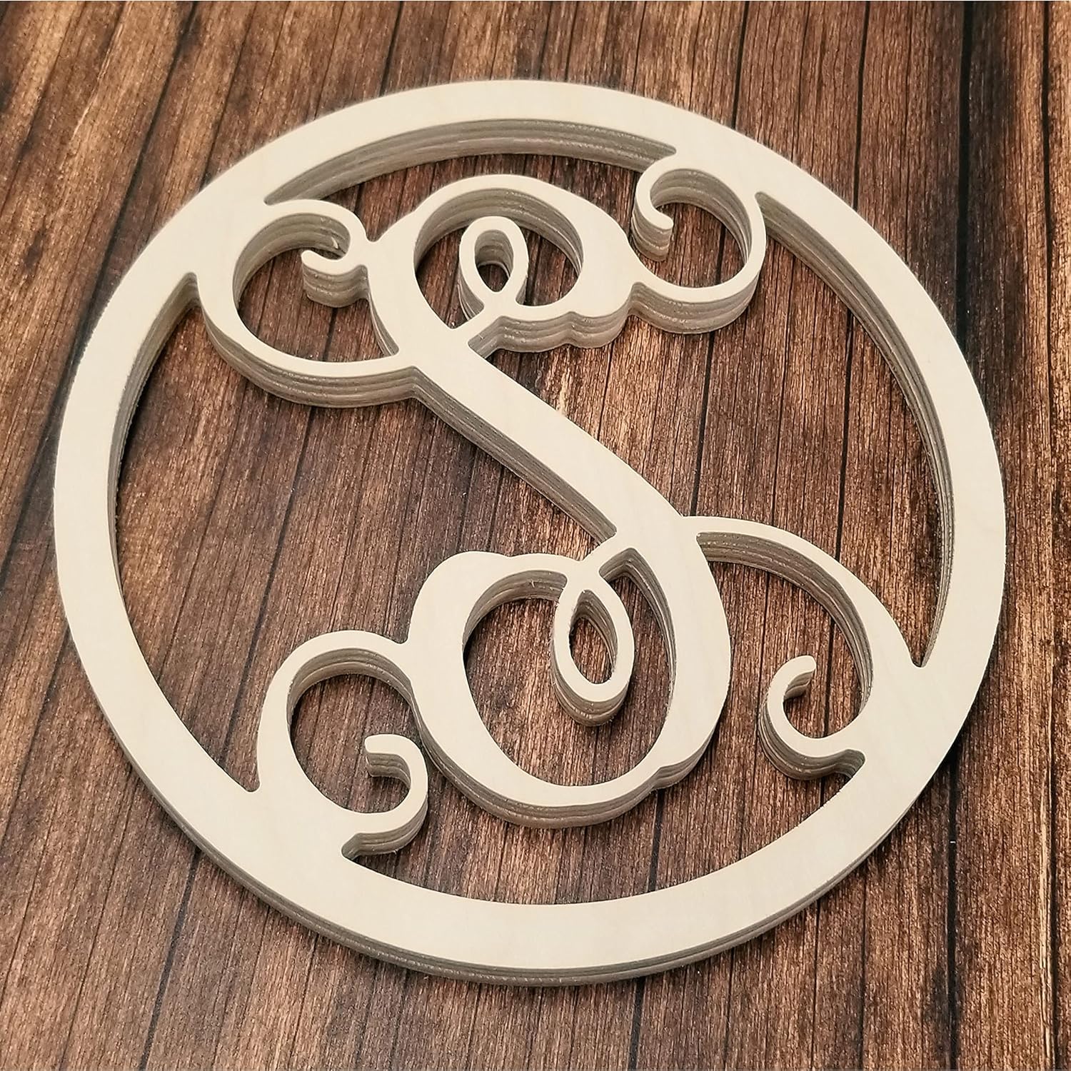 DIY Unfinished Wood Letters for Nursery Decor - Vines Circle Letter for Home & Crafts