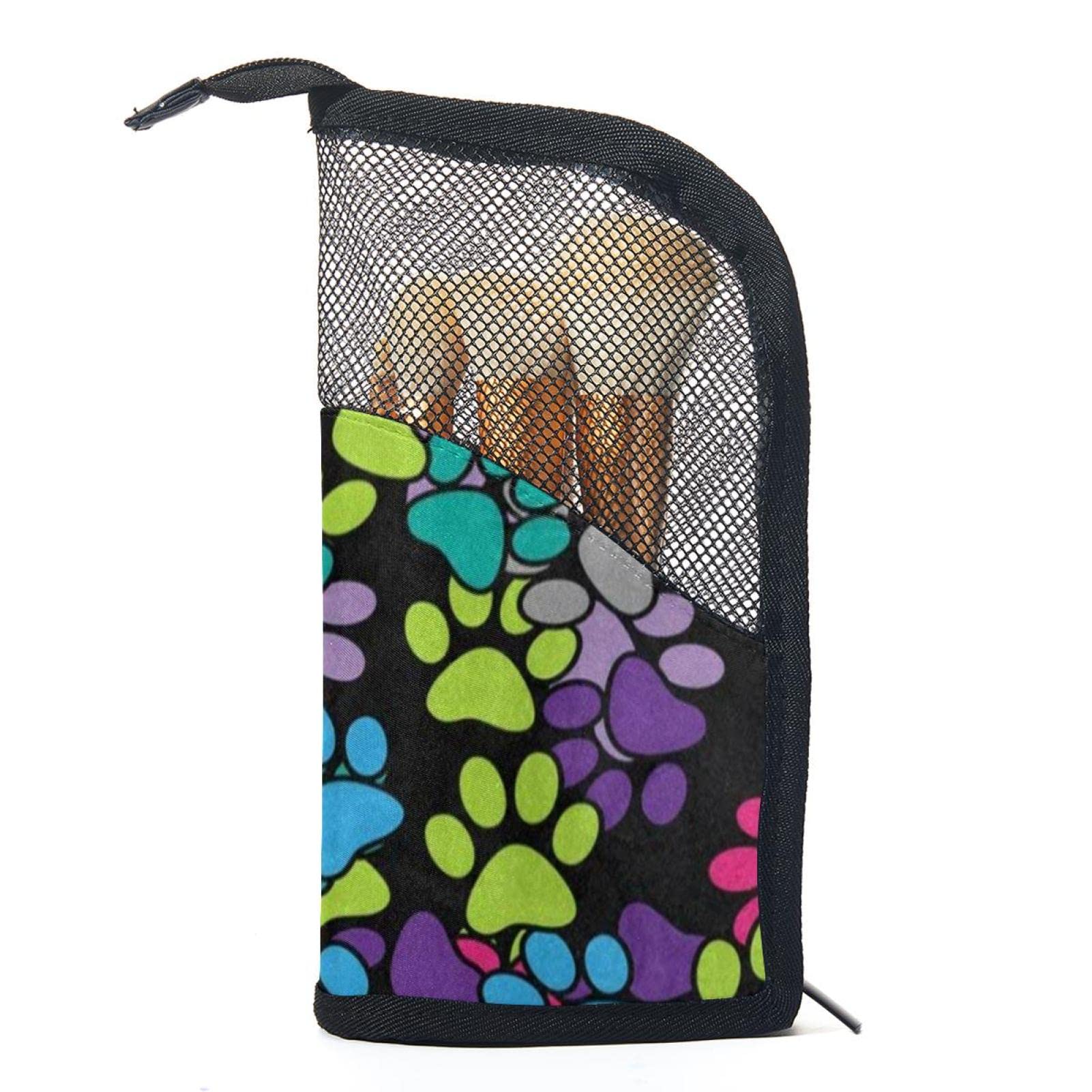 Premium 12-Piece Makeup Brush Organizer Bag with Colored Paw Print - Portable Travel Makeup Brush Holder Case for Professional Artists & Beauty Enthusiasts - Perfect for Home, Travel, and Salon Use