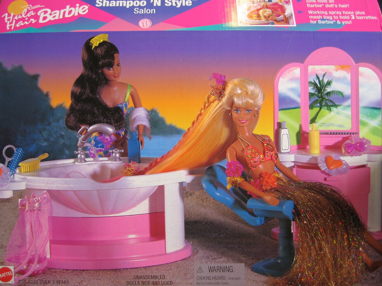 Barbie HULA HAIR SHAMPOO 'N STYLE SALON Playset with SINK & Working SPRAY HOSE - 1996 Arcotoys Mattel Vintage Doll Hair Styling Toy for Girls | Perfect for Pretend Play, Role Play & Birthday Gifts