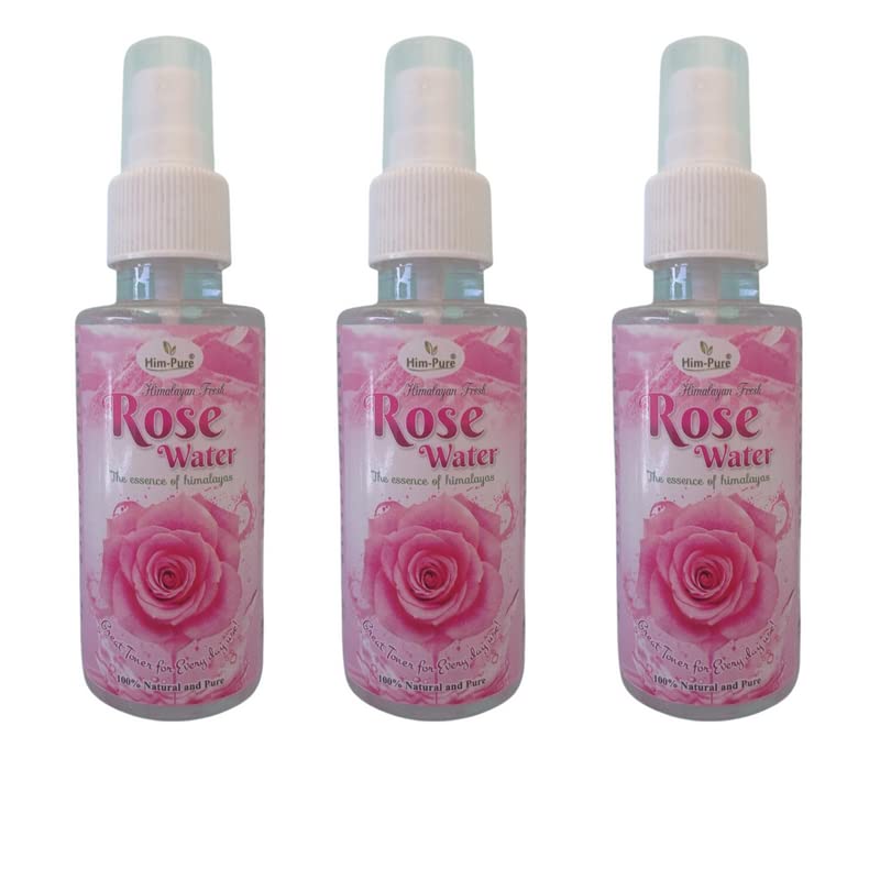 Himalayan Pure Fresh Rose Water - 100% Natural Facial Toner & Hydrating Mist for Glowing Skin (Pack of 3) | Perfect for Daily Skincare, Makeup Setting & Summer Refreshment