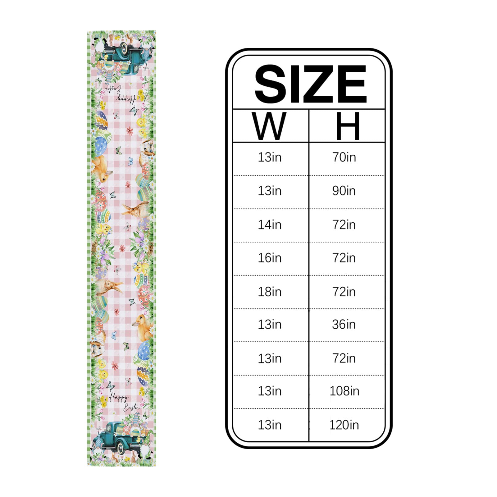 Easter Gnome Table Runner 90 Inches Long - Blue Truck Easter Bunny with Pink Green Plaid Farmhouse Decor for Dining Table, Coffee Table, Dresser - Perfect for Holiday Parties, Weddings & Spring Celebrations