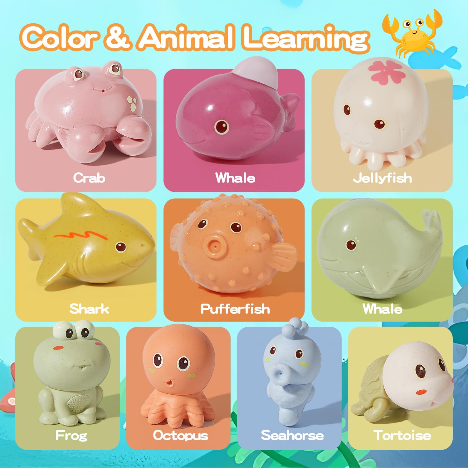 AMCHSURI 10PCS Baby Bath Toys - Mold Free Ocean Animals for Toddlers 1-4 Years, Perfect for Bathtub & Water Play