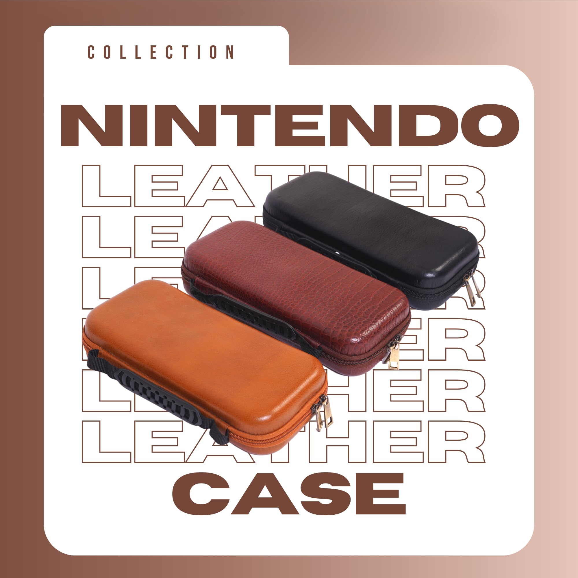 Premium Genuine Leather Travel Case for Nintendo Switch - Hard Shell Protective Cover with 10 Game Card Slots, Dockable Design, 2 Joycon Covers, 4 Thumbstick Caps & Screen Protector - Perfect for Gaming On-The-Go, Travel Protection & Switch Accessories Storage