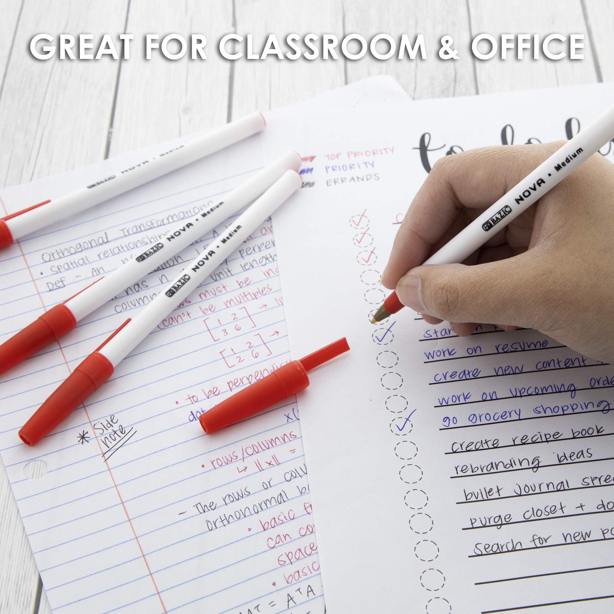 BAZIC Ballpoint Pens Nova Red 1.0mm Bold Point Smooth Writing Pens - 12 Pack (144 Total) for School, Office, Note Taking & Gift Giving