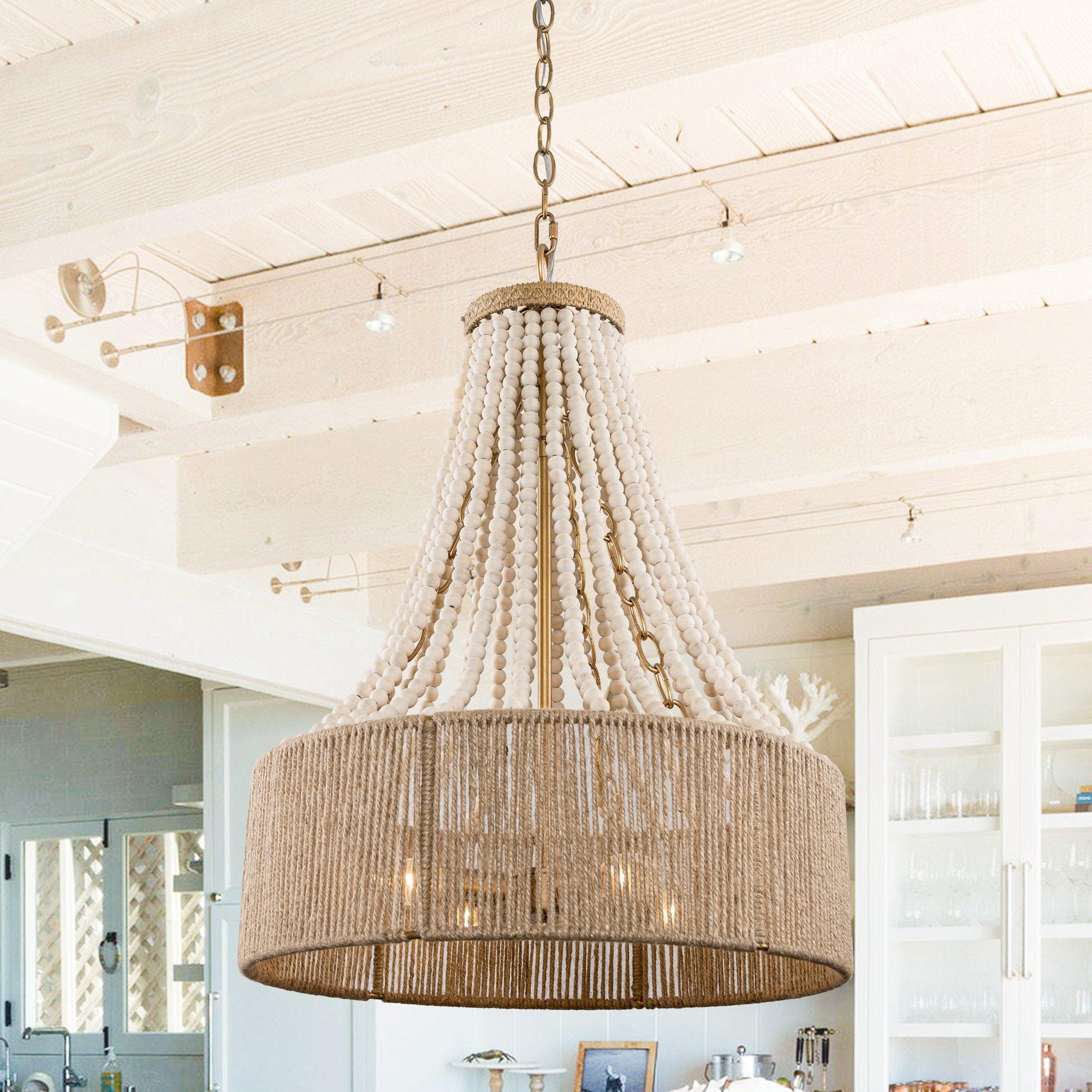 4-Light Golden Farmhouse Chandelier - Damp Rated for Indoor Use - Perfect for Dining Room, Kitchen, or Entryway Lighting