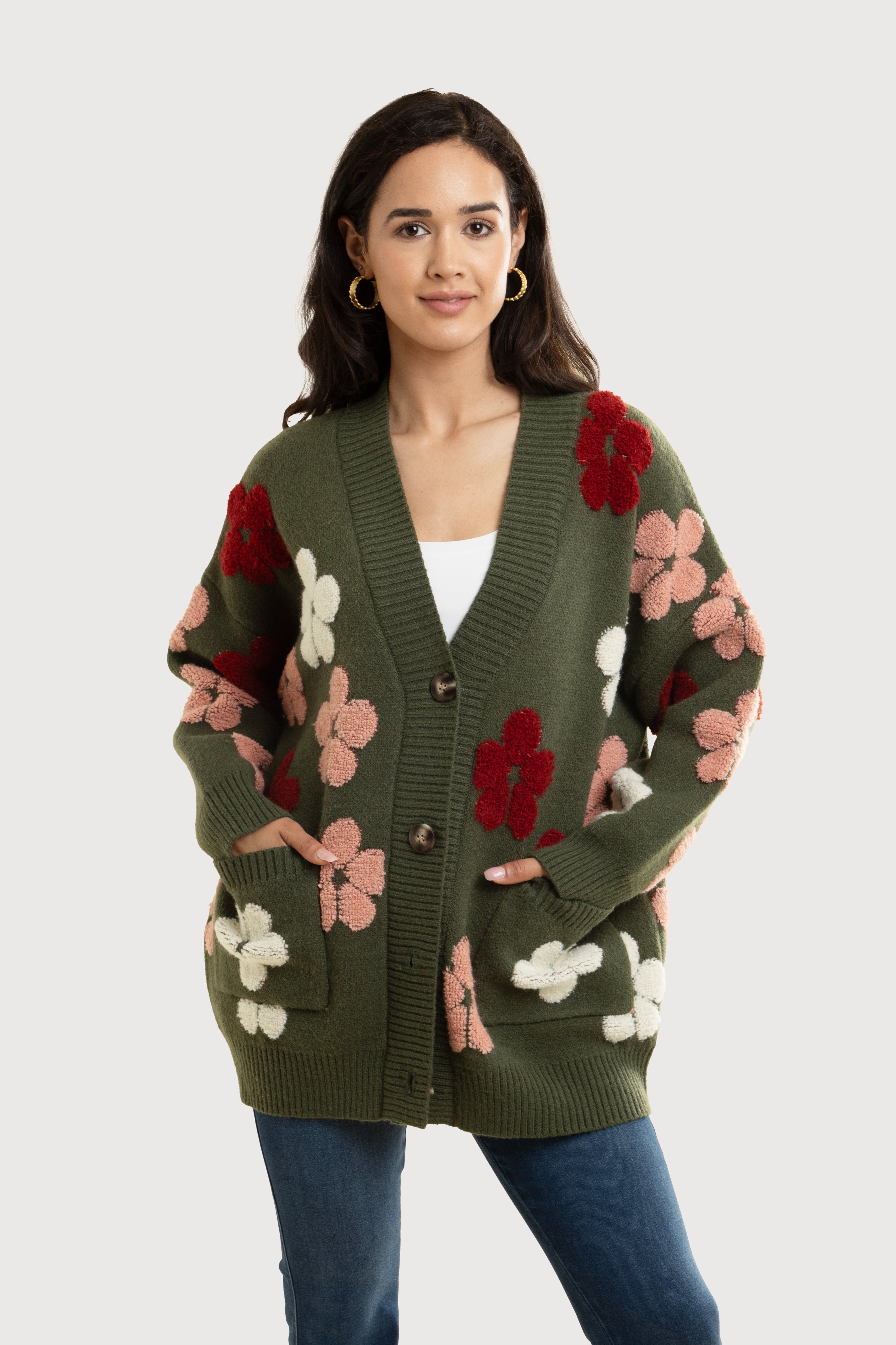 Floral Knit Cardigan for Women - Lightweight Open Front Sweater - Perfect for Spring & Fall Outfits, Office Wear & Casual Dates