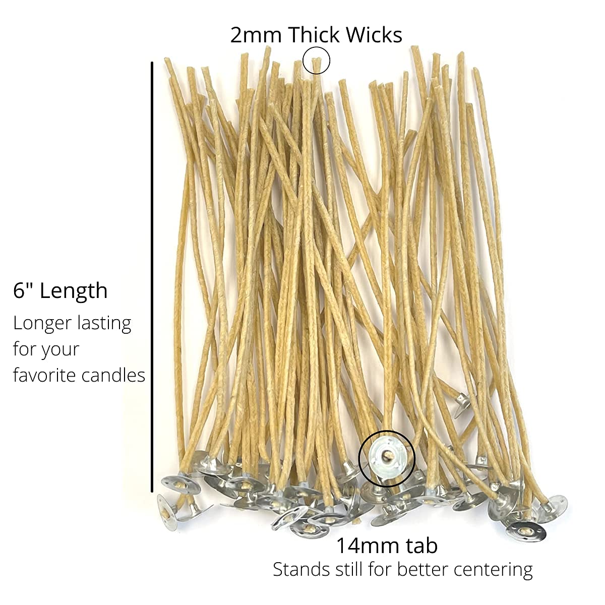 Natural Beeswax Hemp Core Candle Wicks - 6 Inch Low Smoke DIY Candle Making Supplies (Pack of 50) - Perfect for Handmade Soy Candles, Aromatherapy & Home Decor