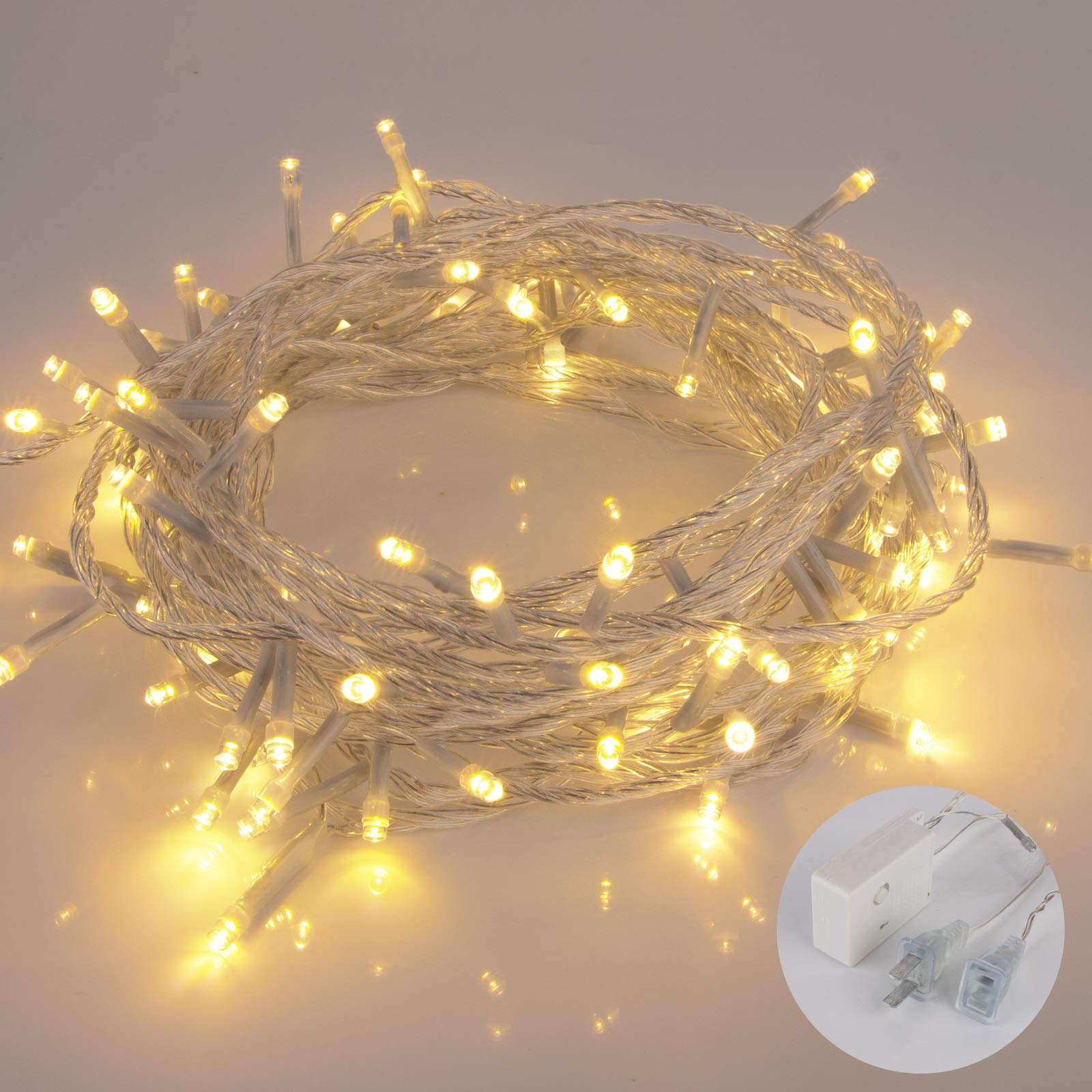 Zsirue 33Ft 100LED Waterproof Indoor Outdoor String Lights - Plug in Fairy Lights with 8 Modes & End-to-End Connection for Halloween, Thanksgiving, Christmas, Garden, Party, Wedding, Patio, Bedroom Decoration (Warm White)