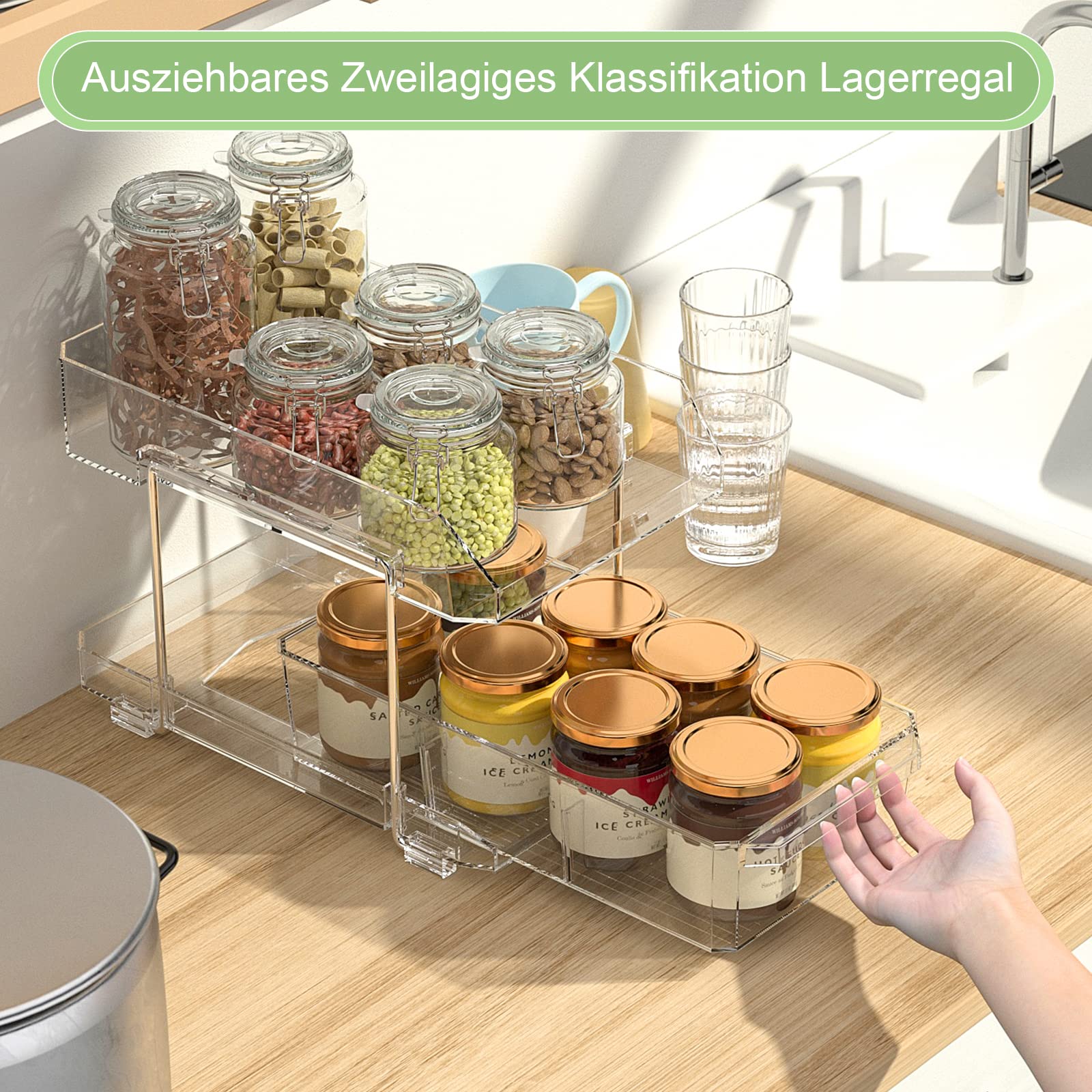 Polegas Acrylic Kitchen Organizer Set - Transparent Refrigerator, Under-Sink & Spice Drawer Organizers with Dividers, Space-Saving Multifunctional Storage Solution for Pantry, Fridge & Countertop | Perfect for Small Kitchens & Apartment Living